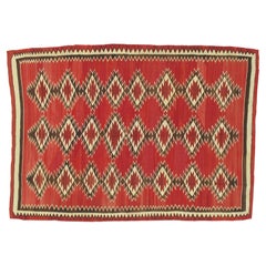 Authentic Navajo Rug Early Red Field Geometric Textile Hand-Spun Wool Circa 1900