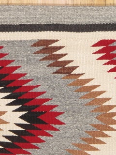 Authentic Navajo Rug Handwoven Wool Eye-Dazzler, Red & Grey Diamond Pattern