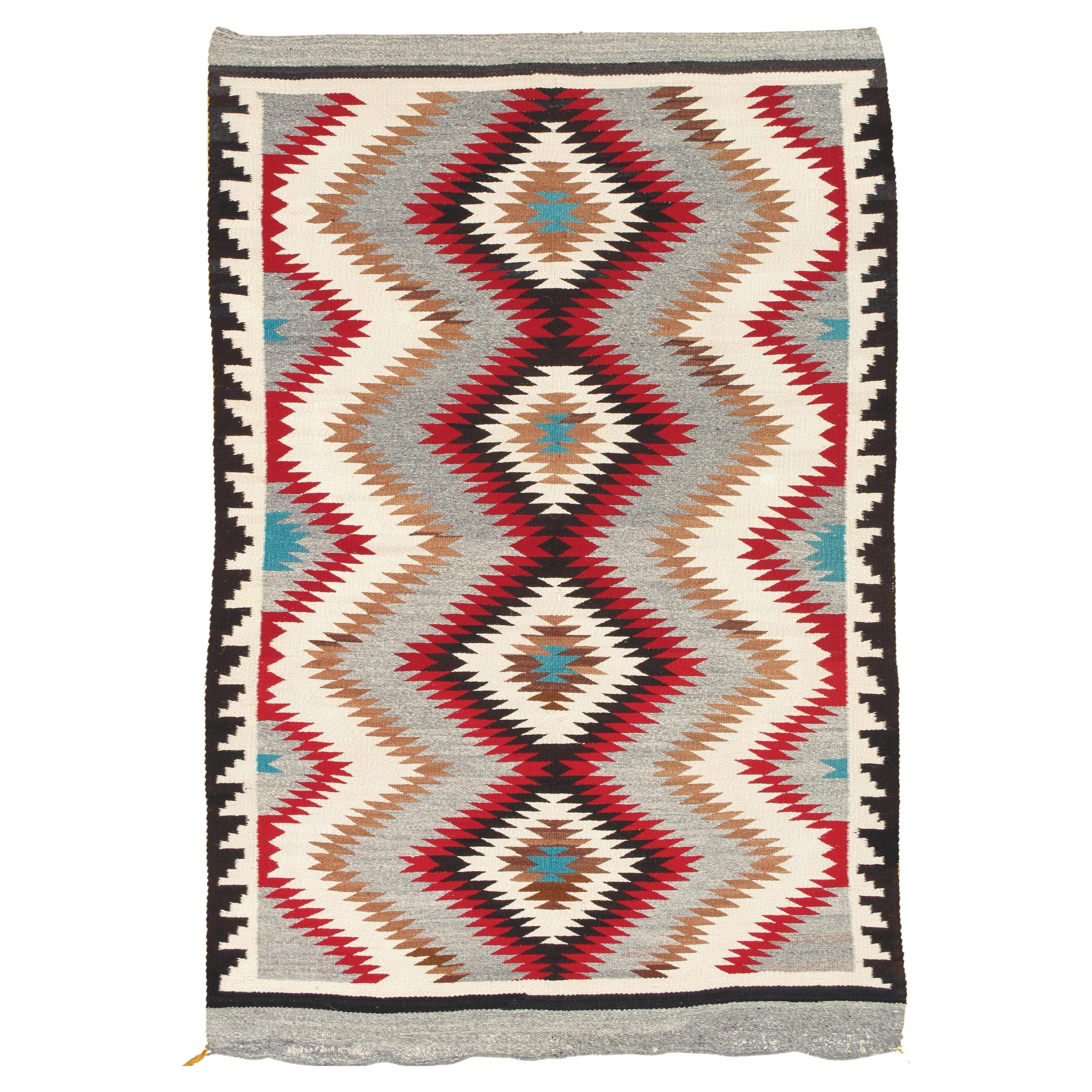 Authentic Navajo Rug Handwoven Wool Eye-Dazzler, Red 
Grey Diamond Pattern
