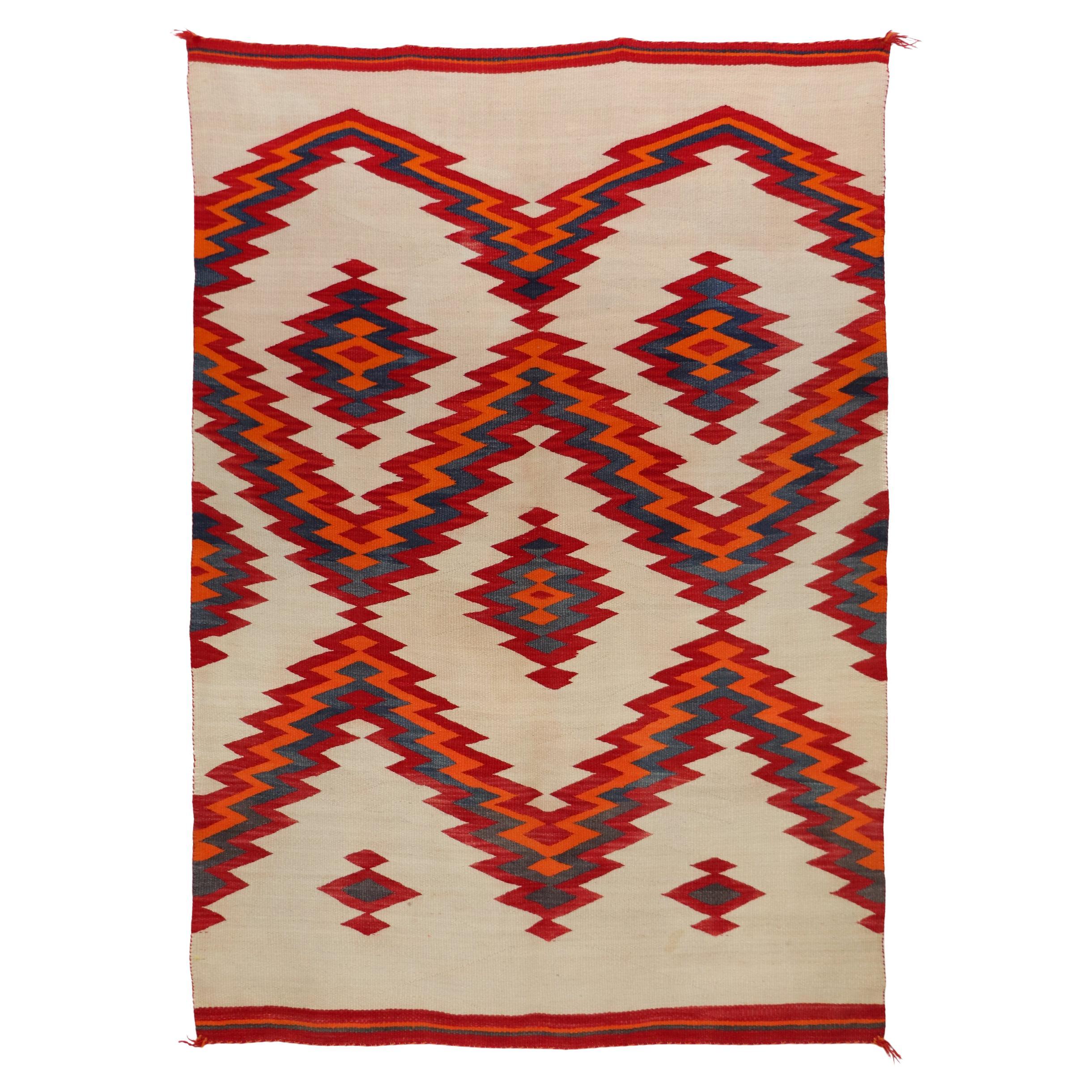 Navajo (Diné) Transitional Period Rug, Natural Wool, Serrated Diamond Pattern