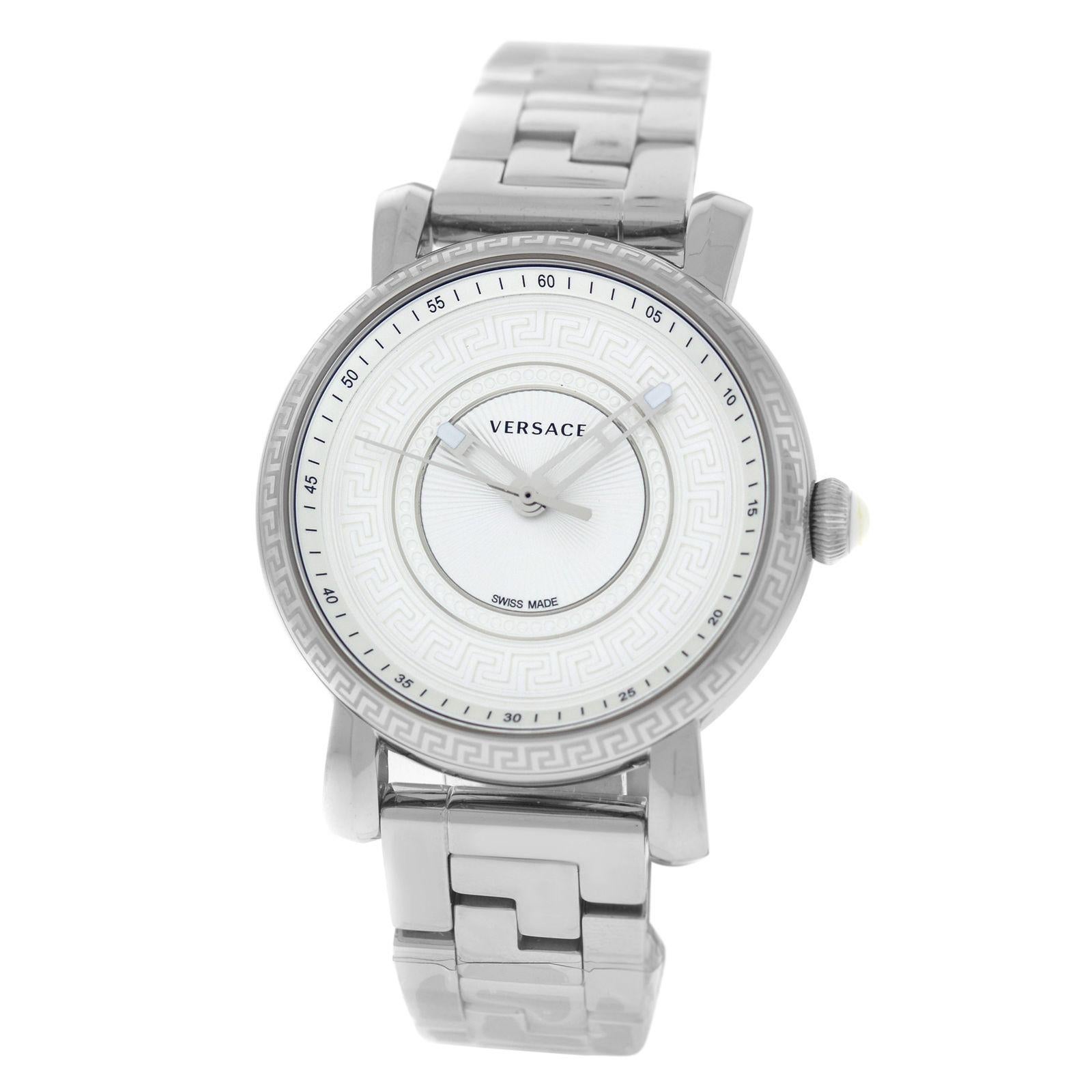 Authentic New Versace Day Glam Stainless Steel Quartz Watch In Excellent Condition For Sale In New York, NY