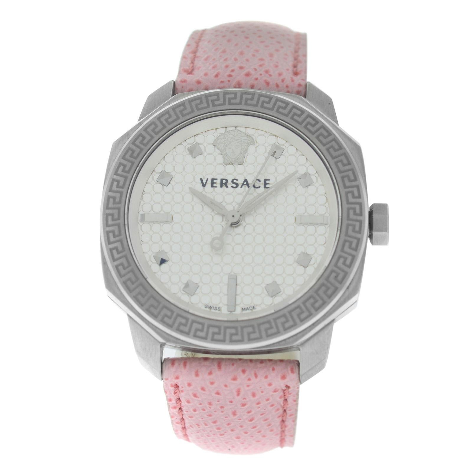 Modern Authentic New Versace Dylos Steel Quartz Pink Watch For Sale