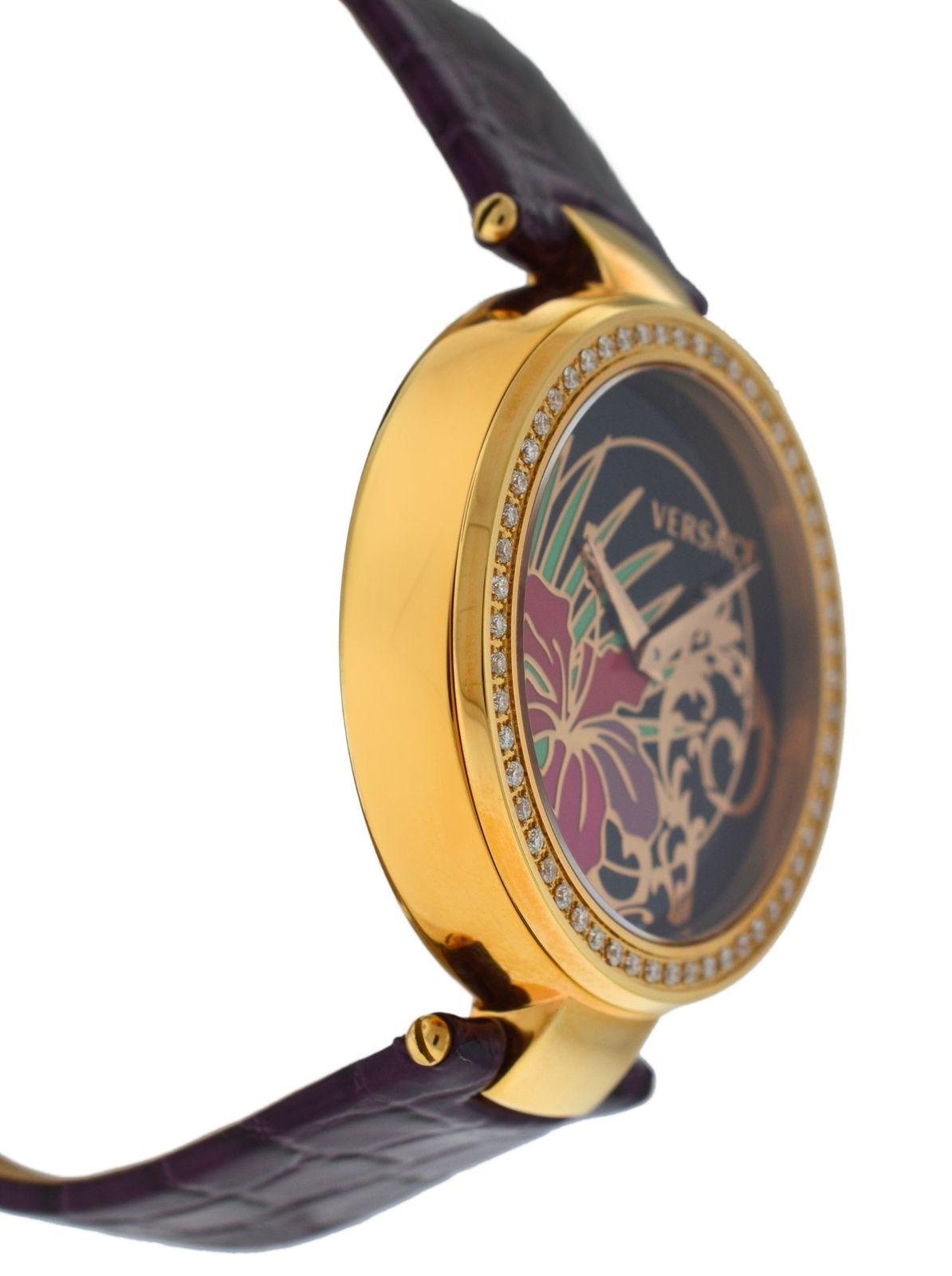 Modern Authentic New Versace Mystique Hibiscus Diamond Quartz Watch For Sale