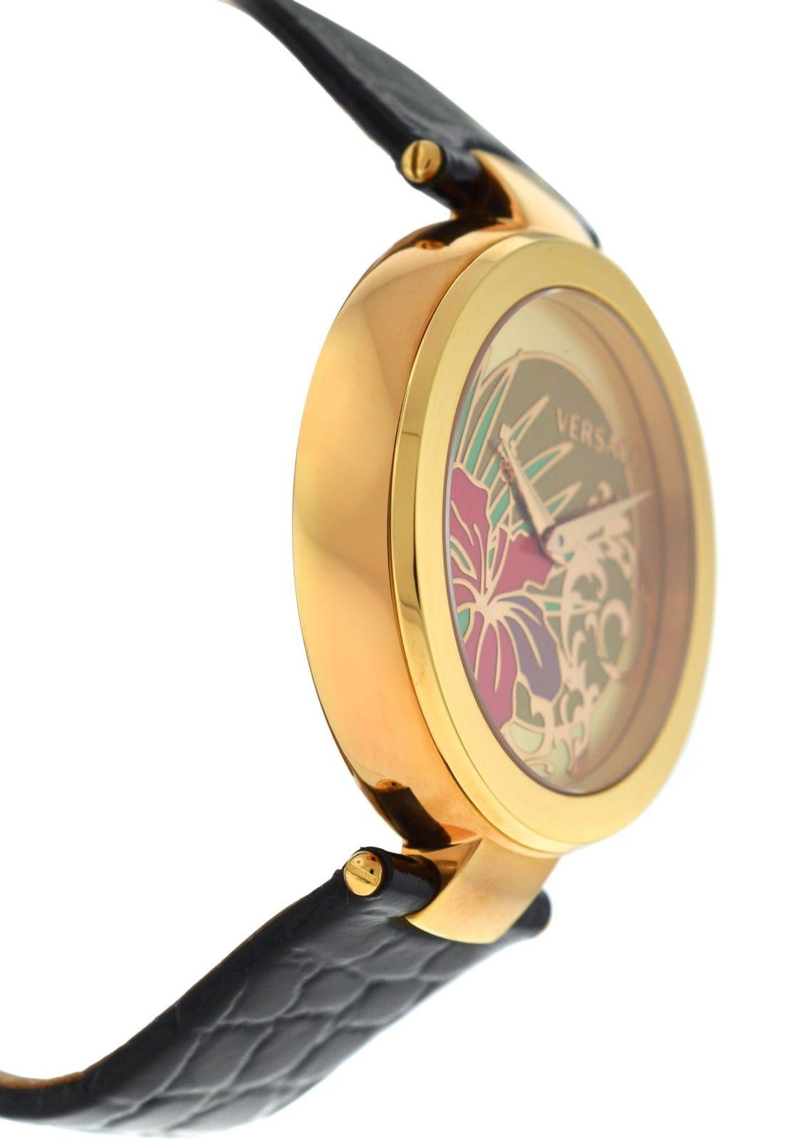 Modern Authentic New Versace Mystique Hibiscus Steel Quartz Watch