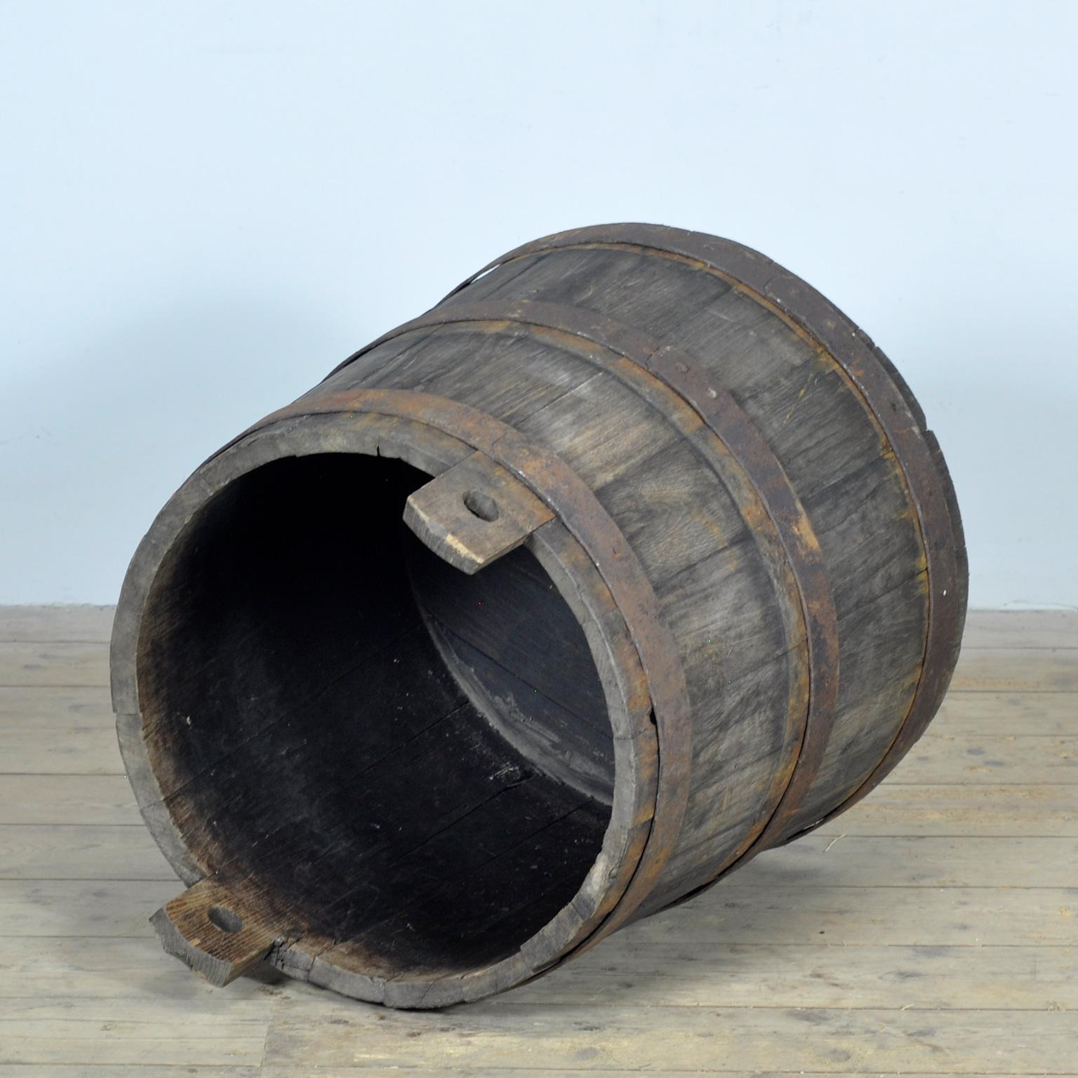 Wrought Iron Authentic oak storage barrel, circa 1910 For Sale