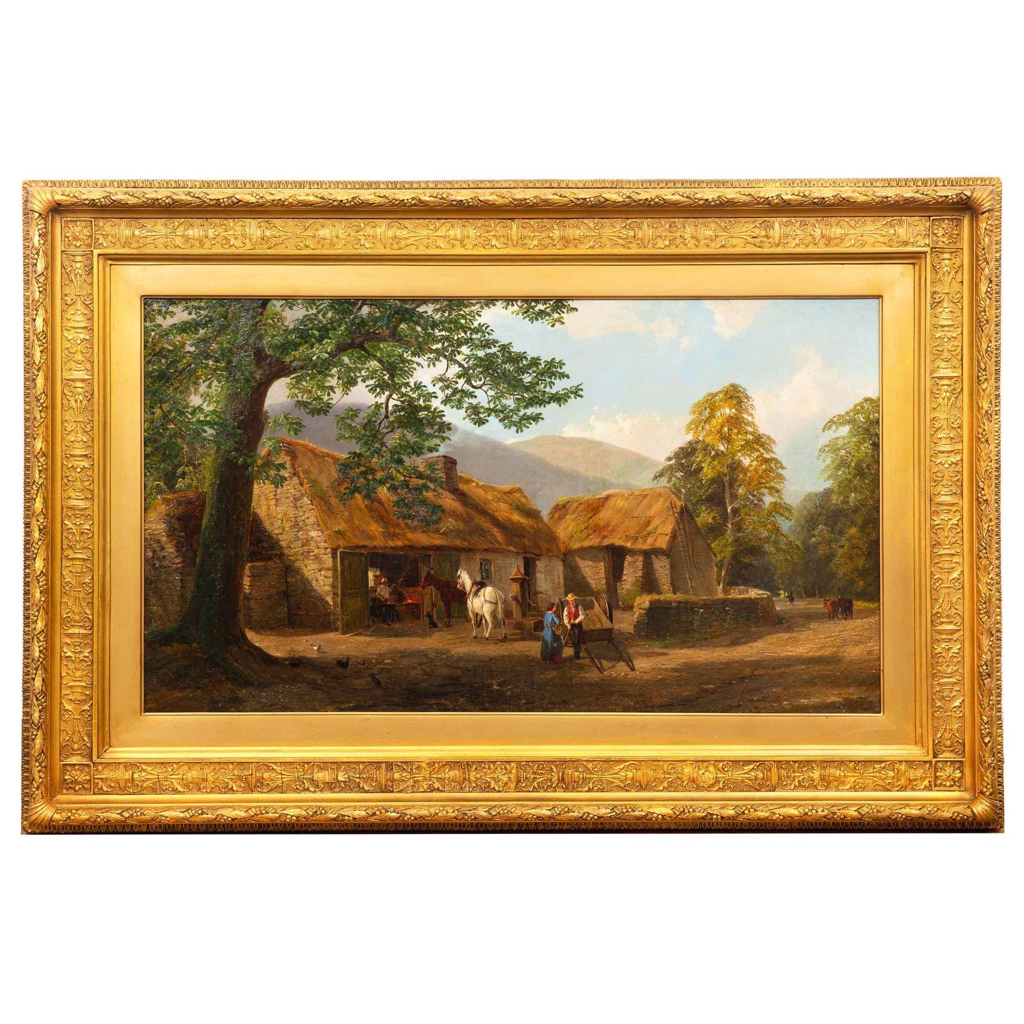 Romantic Authentic Oil Painting by John Faulkner, R.H.A. of Blacksmith “The Smeltery