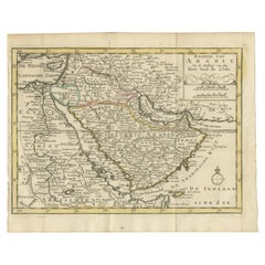 Antique Authentic Old Map of Arabia with Original Border Coloring, 1745