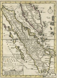 Authentic Old Map of Sumatra, Malaysia and Singapore, 1745