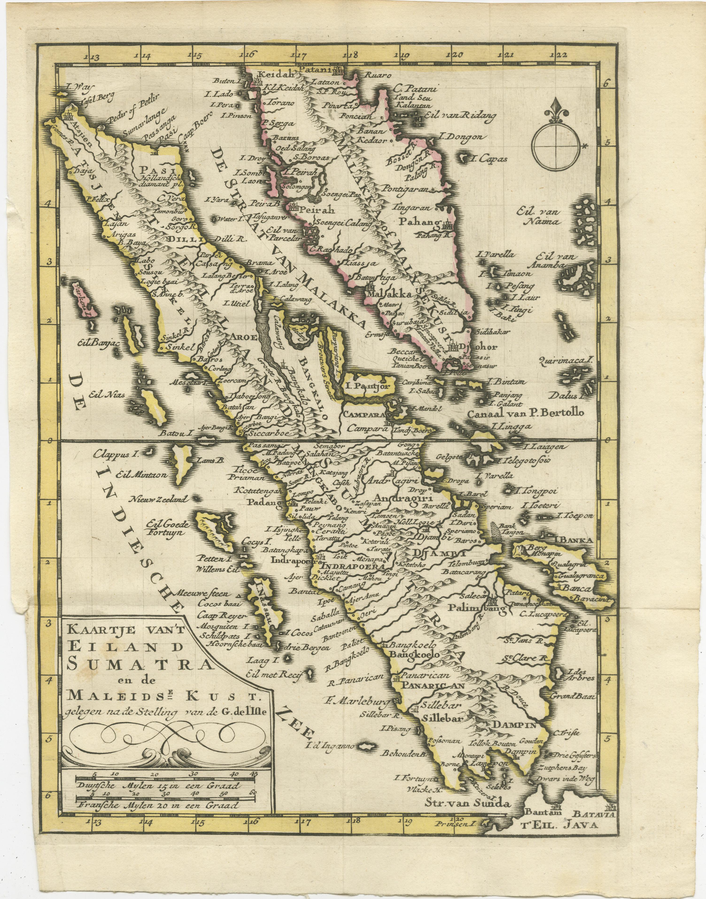 Engraved Authentic Old Map of Sumatra, Malaysia and Singapore, 1745 For Sale
