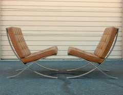 Authentic Original 1960's Knoll Barcelona Lounge Chairs in Cognac Leather