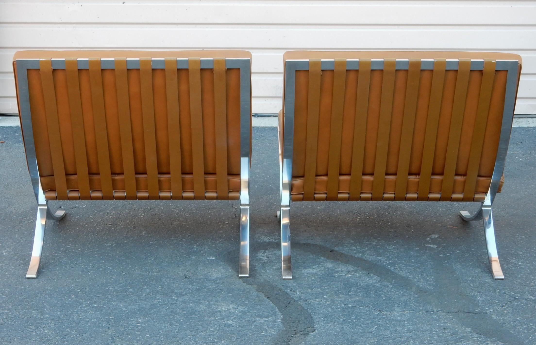 20th Century Authentic Original 1960's Knoll Barcelona Lounge Chairs in Cognac Leather