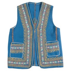 Authentic Ottoman Turkish Blue Cotton Vest, Embroidered, 1970