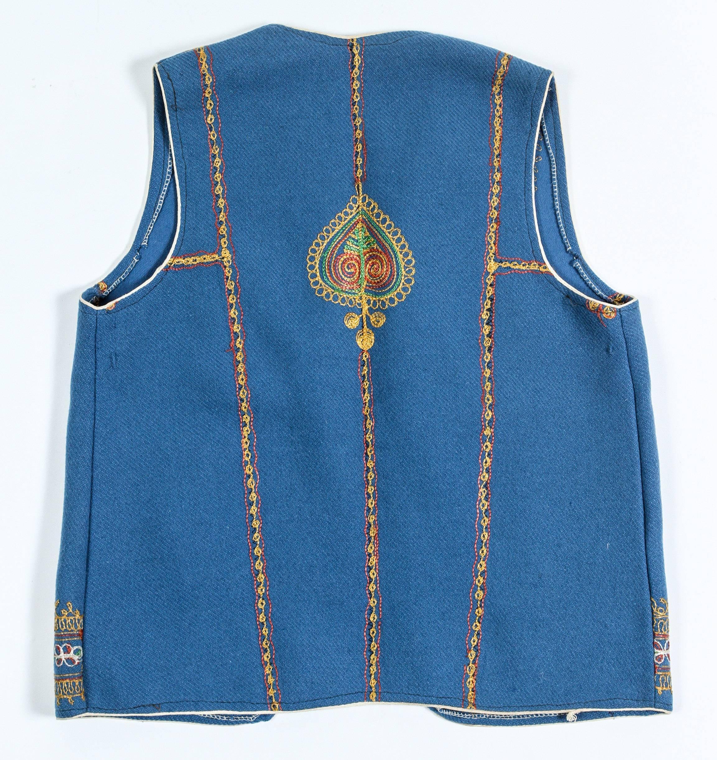 Gilet ethnique bleu turc vintage Unisexe en vente