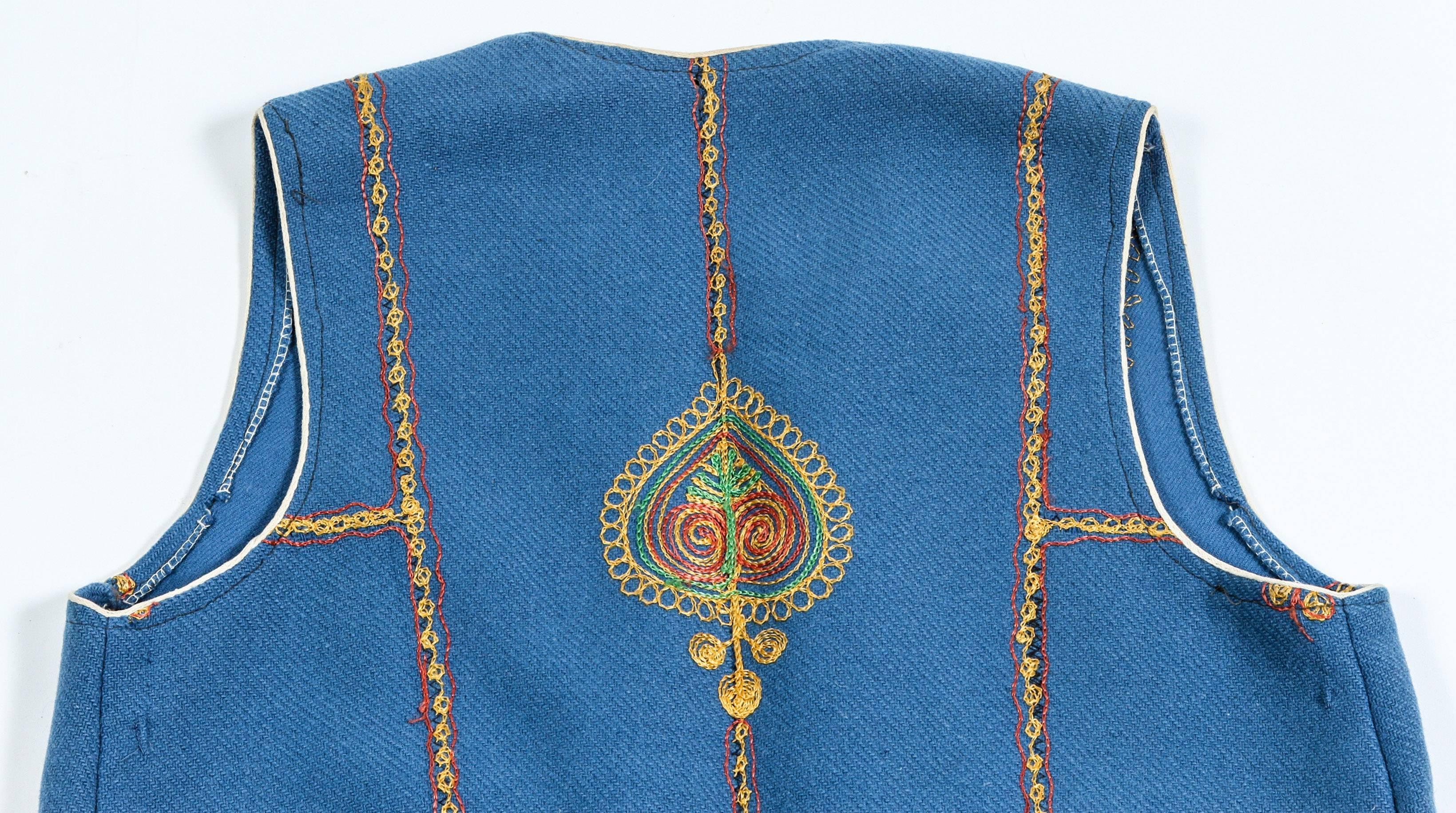 Vintage EthnicTurkish Blue Weste für Damen oder Herren im Angebot