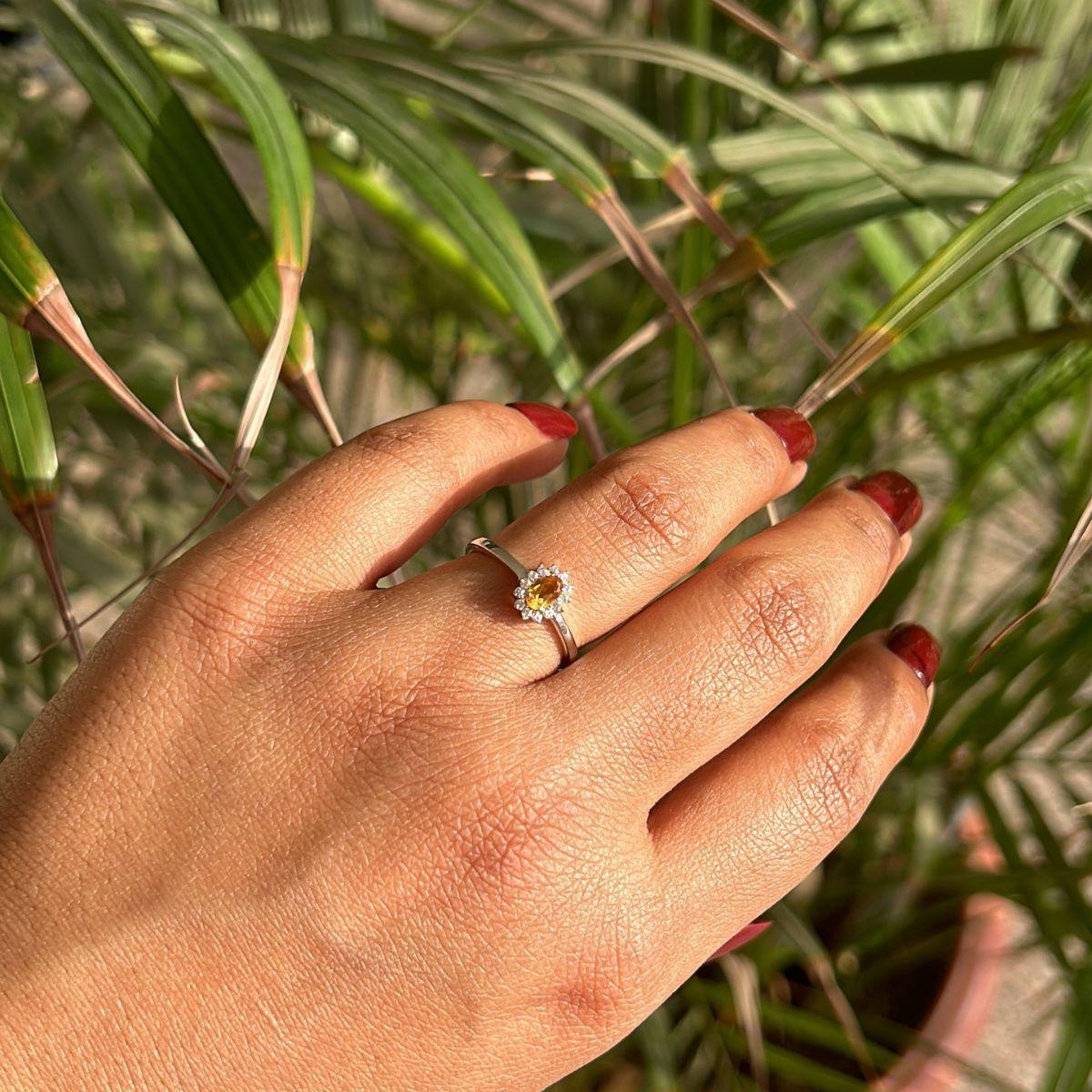 For Sale:  Authentic Oval Cut Natural Citrine and CZ Halo Ring Gift for Mom in 925 Silver 2