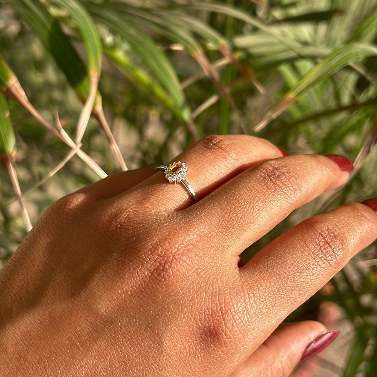 For Sale:  Authentic Oval Cut Natural Citrine and CZ Halo Ring Gift for Mom in 925 Silver 6