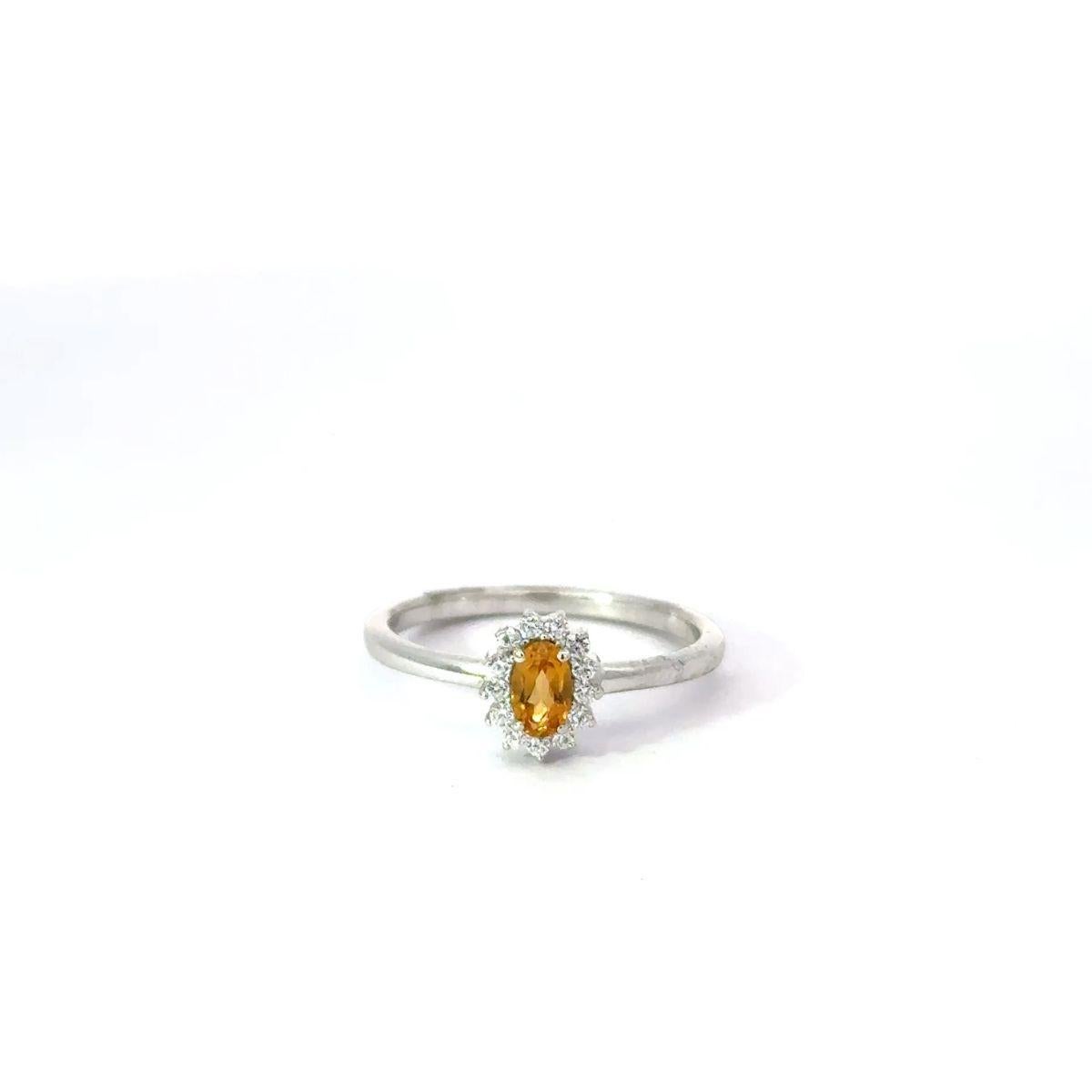 For Sale:  Authentic Oval Cut Natural Citrine and CZ Halo Ring Gift for Mom in 925 Silver 8