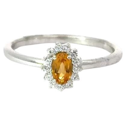 For Sale:  Authentic Oval Cut Natural Citrine and CZ Halo Ring Gift for Mom in 925 Silver