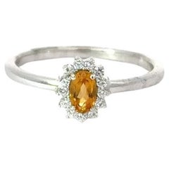 Authentique bague pour mère en argent 925 avec citrine naturelle taille ovale et halo CZ