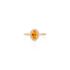 Autentico anello da donna in oro giallo 14K con diamante Citrino giallo aureolato dal taglio ovale