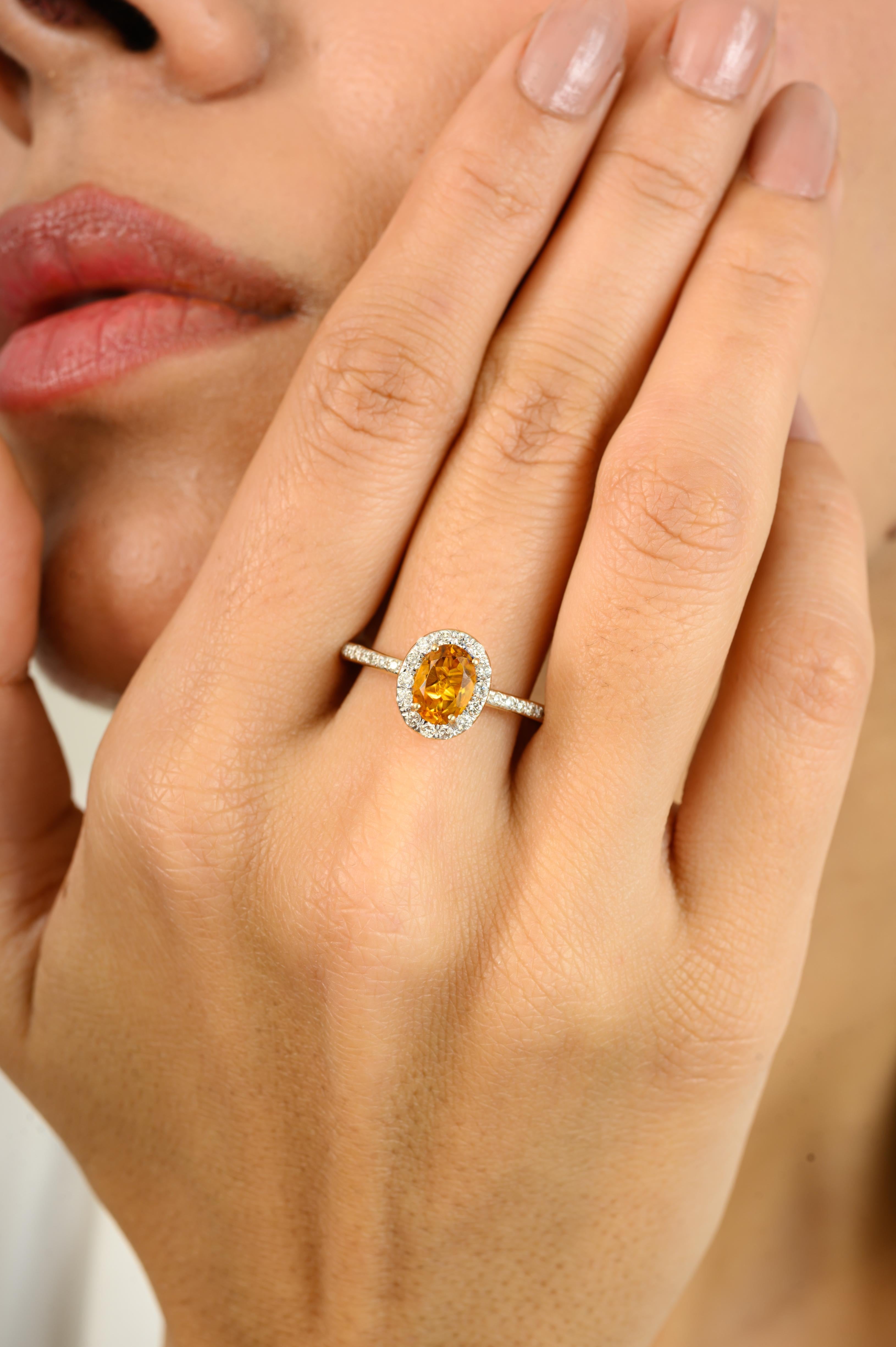 For Sale:  Authentic Oval Cut Yellow Citrine Halo Diamond in 14K Yellow Gold Ring for Women 3