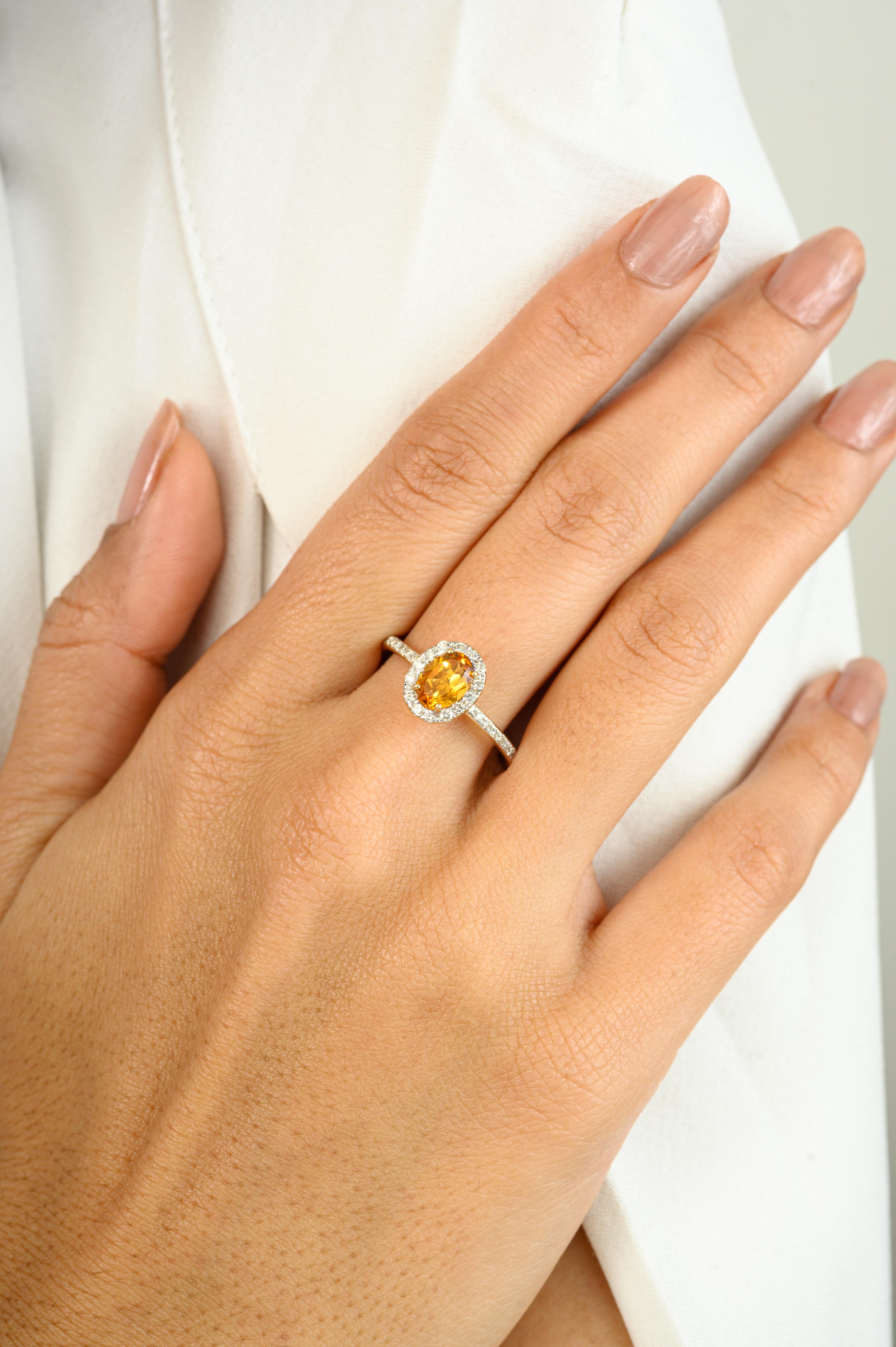 For Sale:  Authentic Oval Cut Yellow Citrine Halo Diamond in 14K Yellow Gold Ring for Women 6