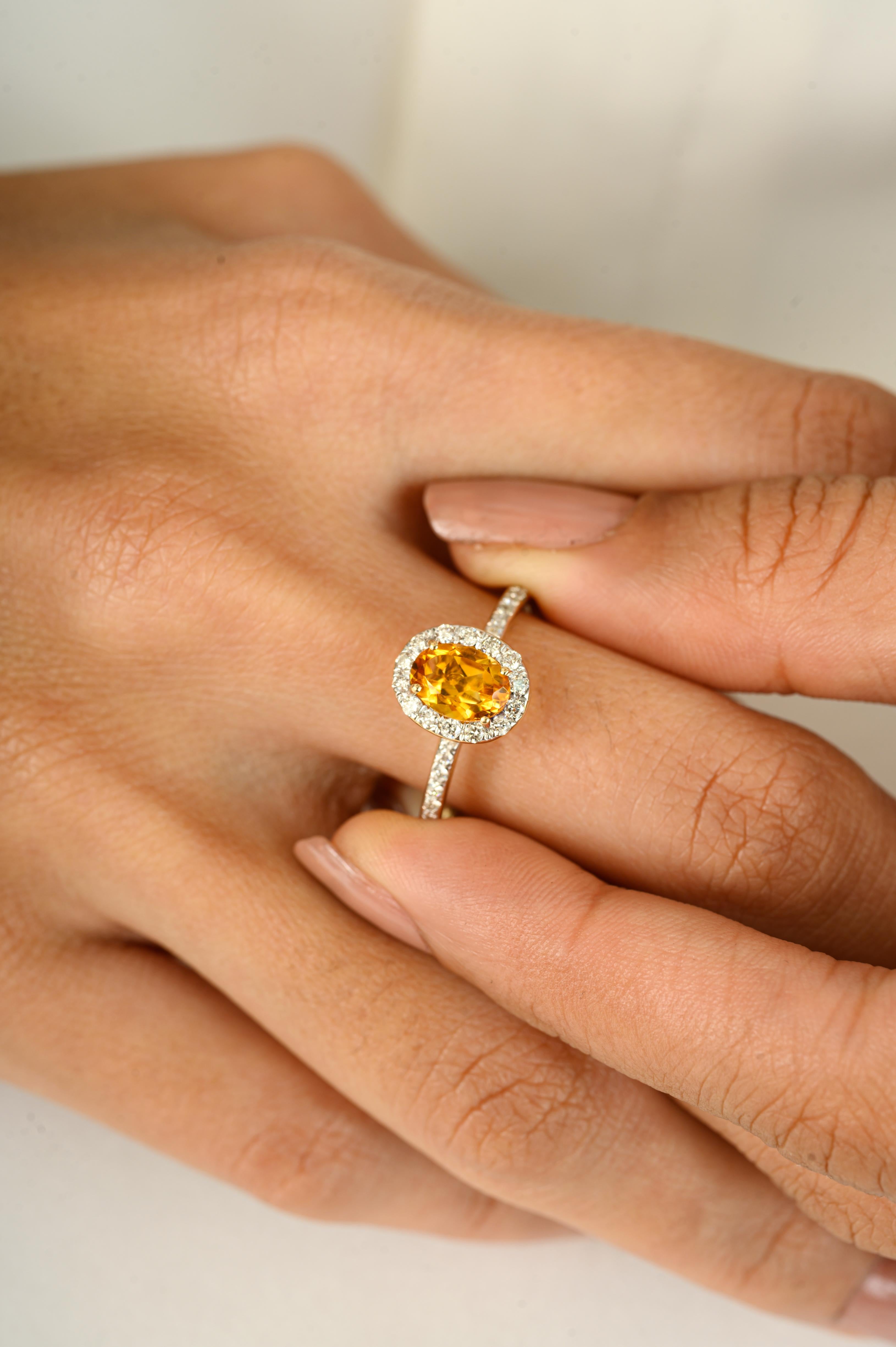 For Sale:  Authentic Oval Cut Yellow Citrine Halo Diamond in 14K Yellow Gold Ring for Women 8