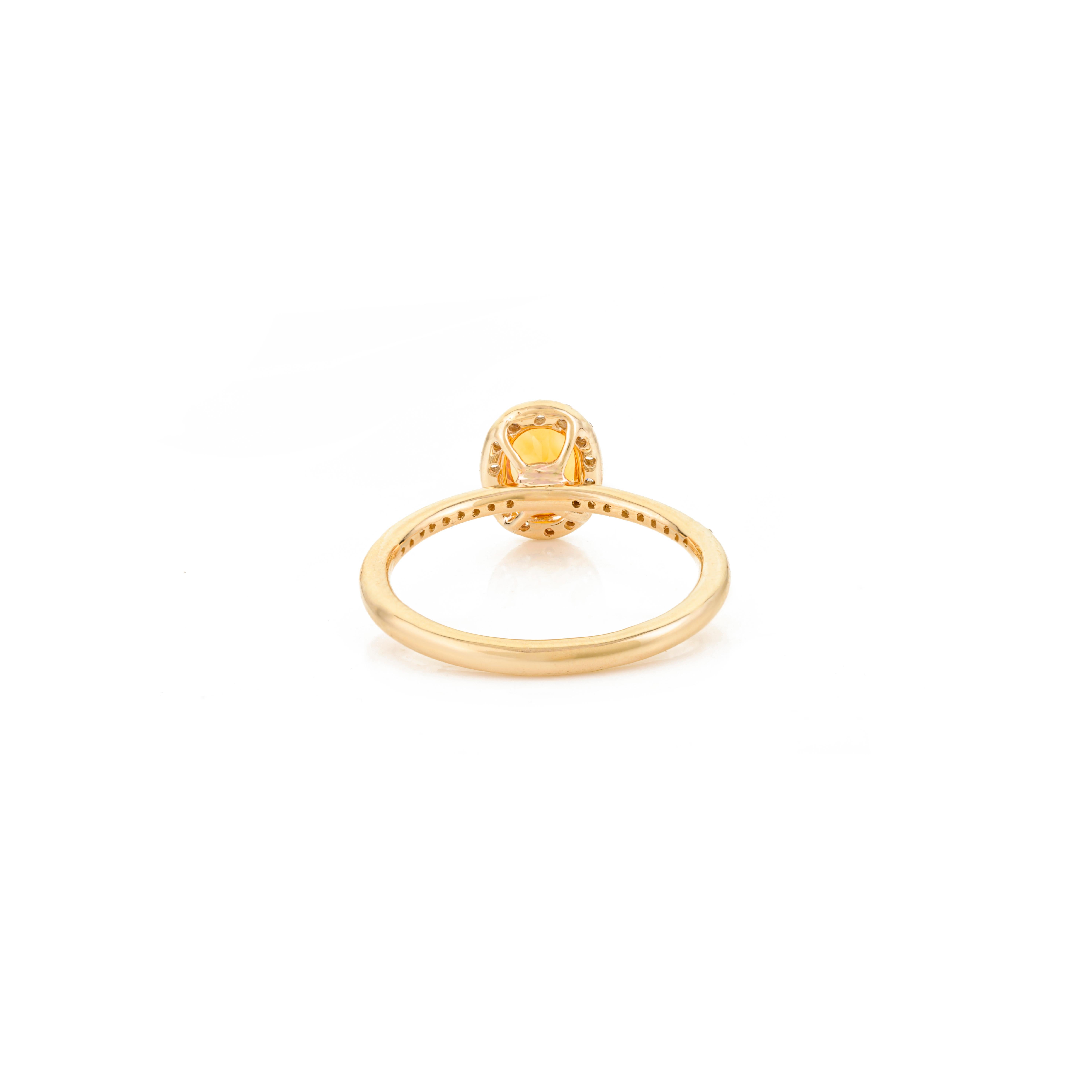 For Sale:  Authentic Oval Cut Yellow Citrine Halo Diamond in 14K Yellow Gold Ring for Women 9