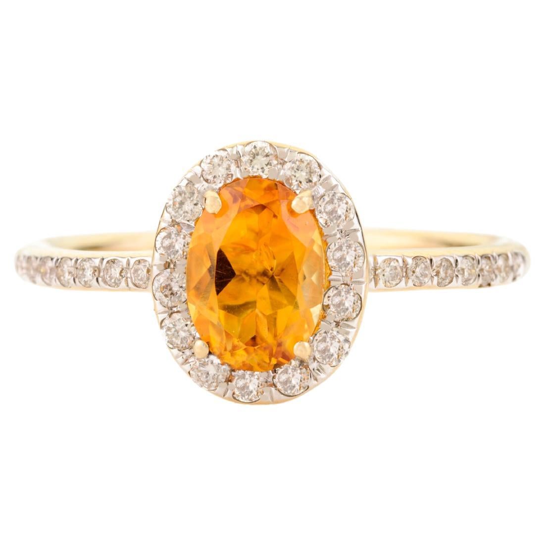 For Sale:  Authentic Oval Cut Yellow Citrine Halo Diamond in 14K Yellow Gold Ring for Women