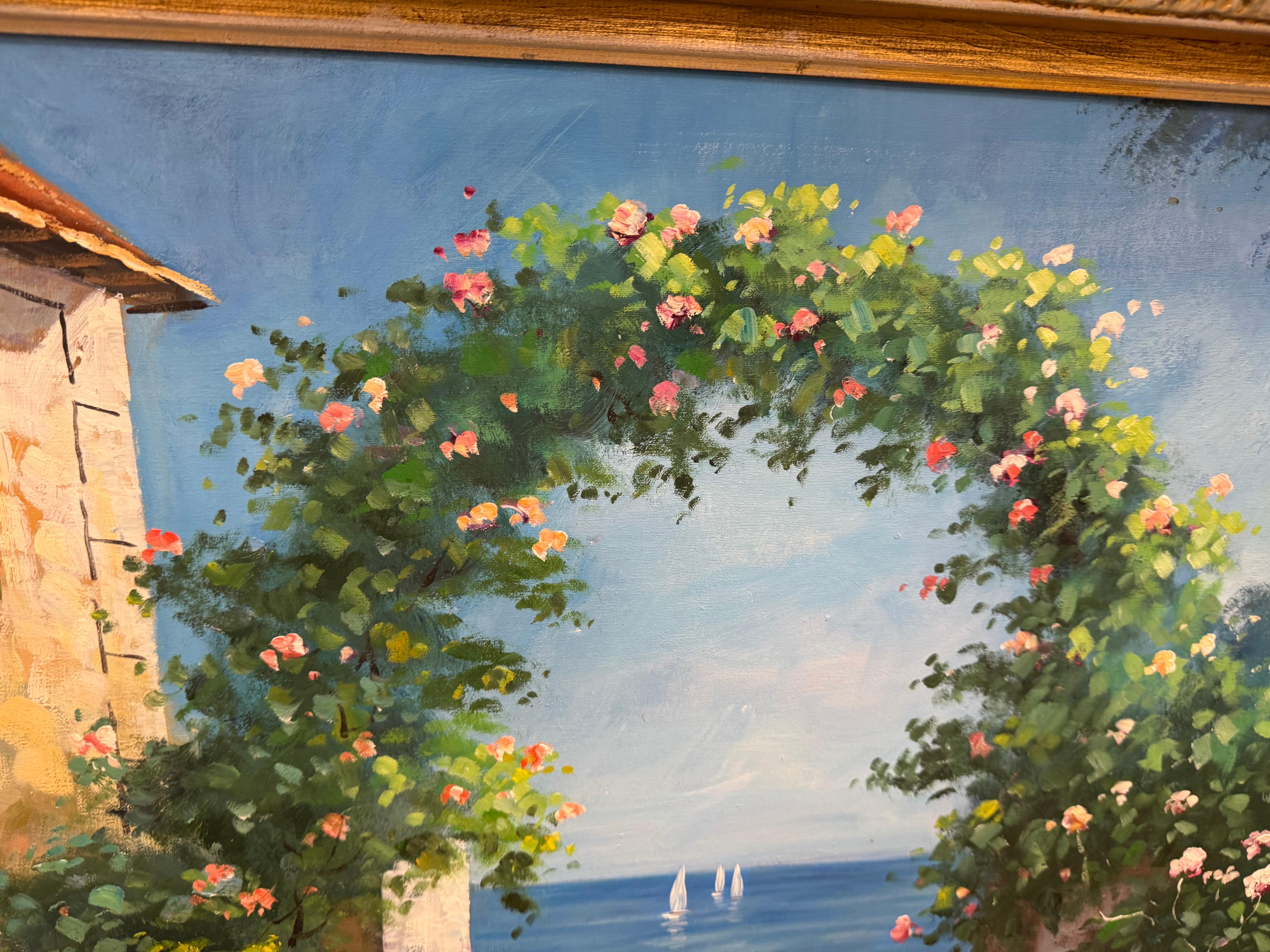 Peinture authentique de : villa italienne avec une vue côtière Bon état - En vente à Birmingham, AL