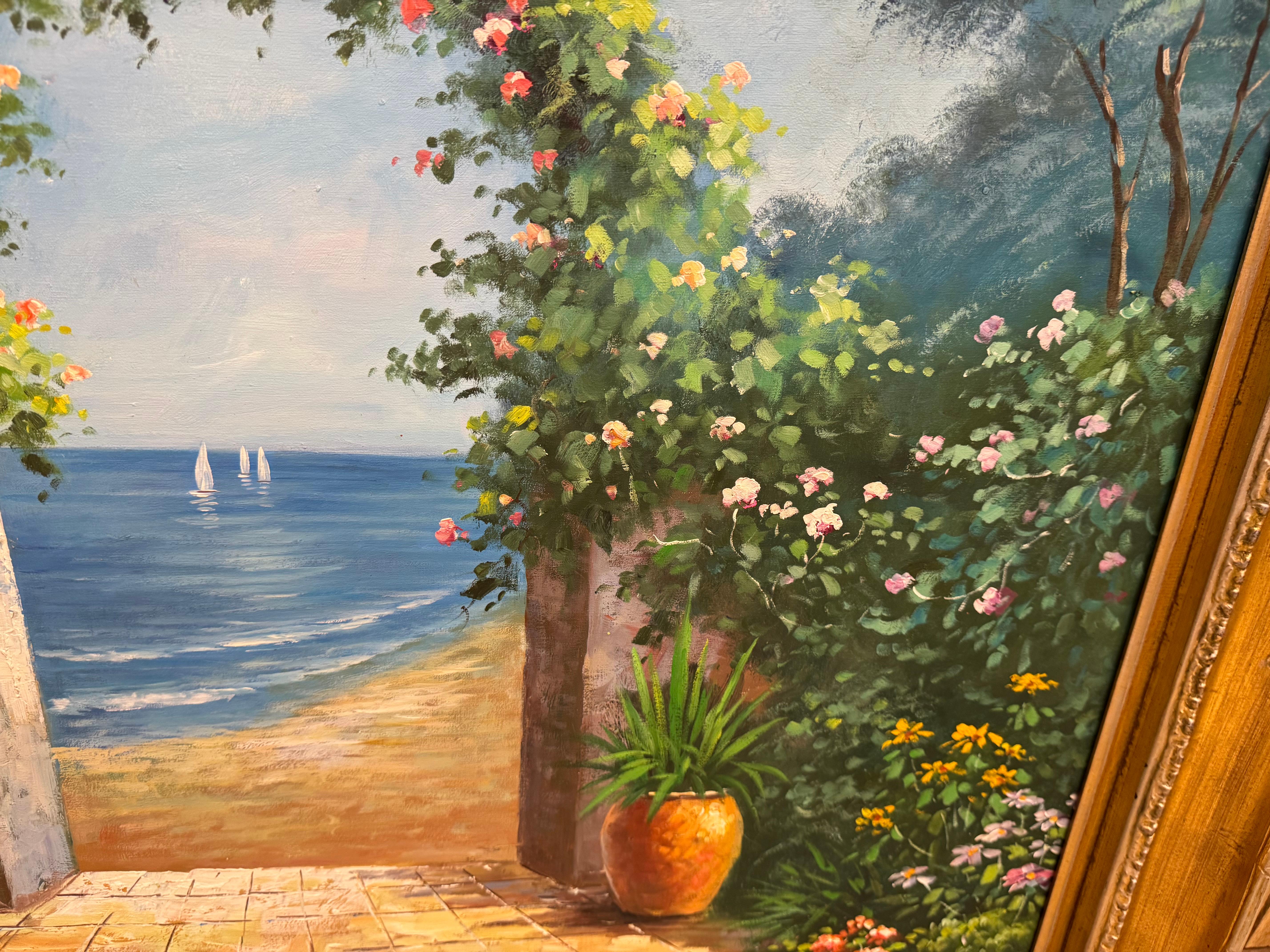 Toile Peinture authentique de : villa italienne avec une vue côtière en vente