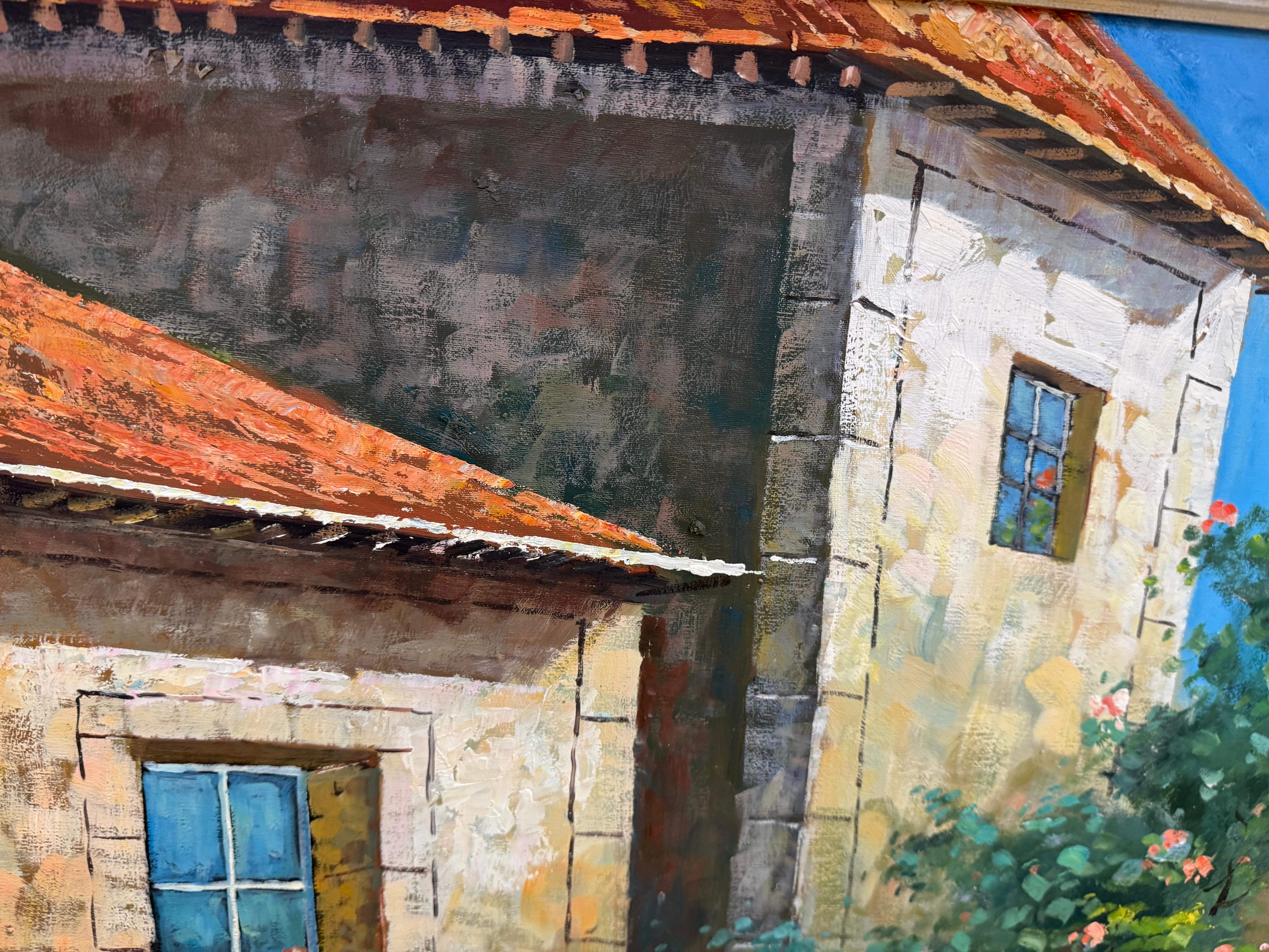 Peinture authentique de : villa italienne avec une vue côtière en vente 1