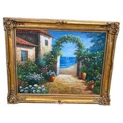 Authentic painting of : Italian villa with a coastal view.