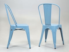 Authentic pair of (2) French Tolix Powder-Coated Steel Chairs in Baby Blue