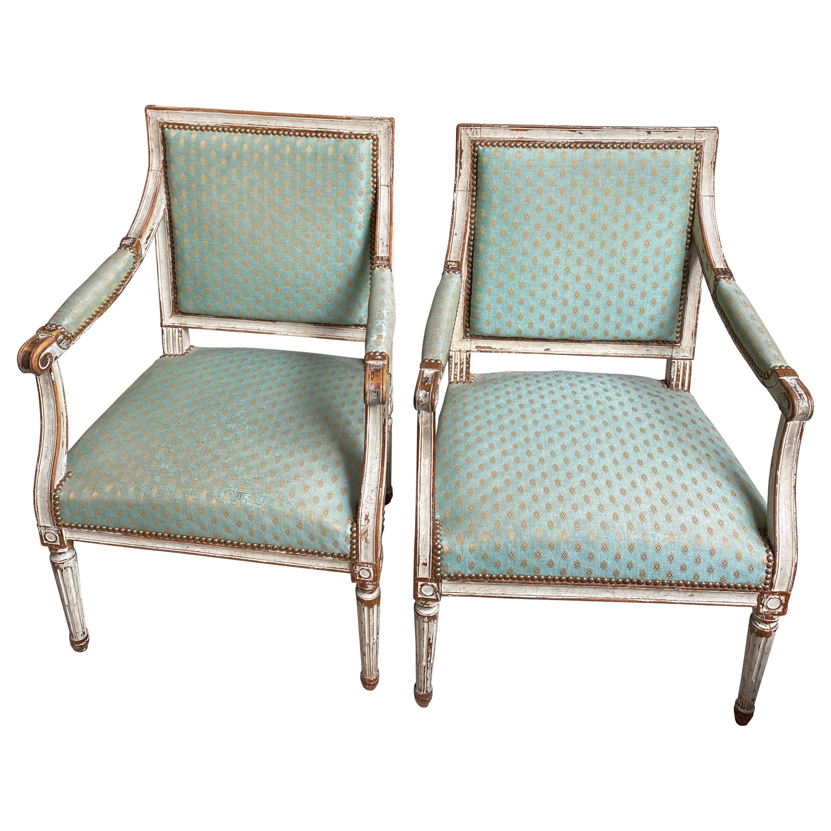 Authentic Pair of French Armchair, Louis XVI Period, 1775-1790 For Sale