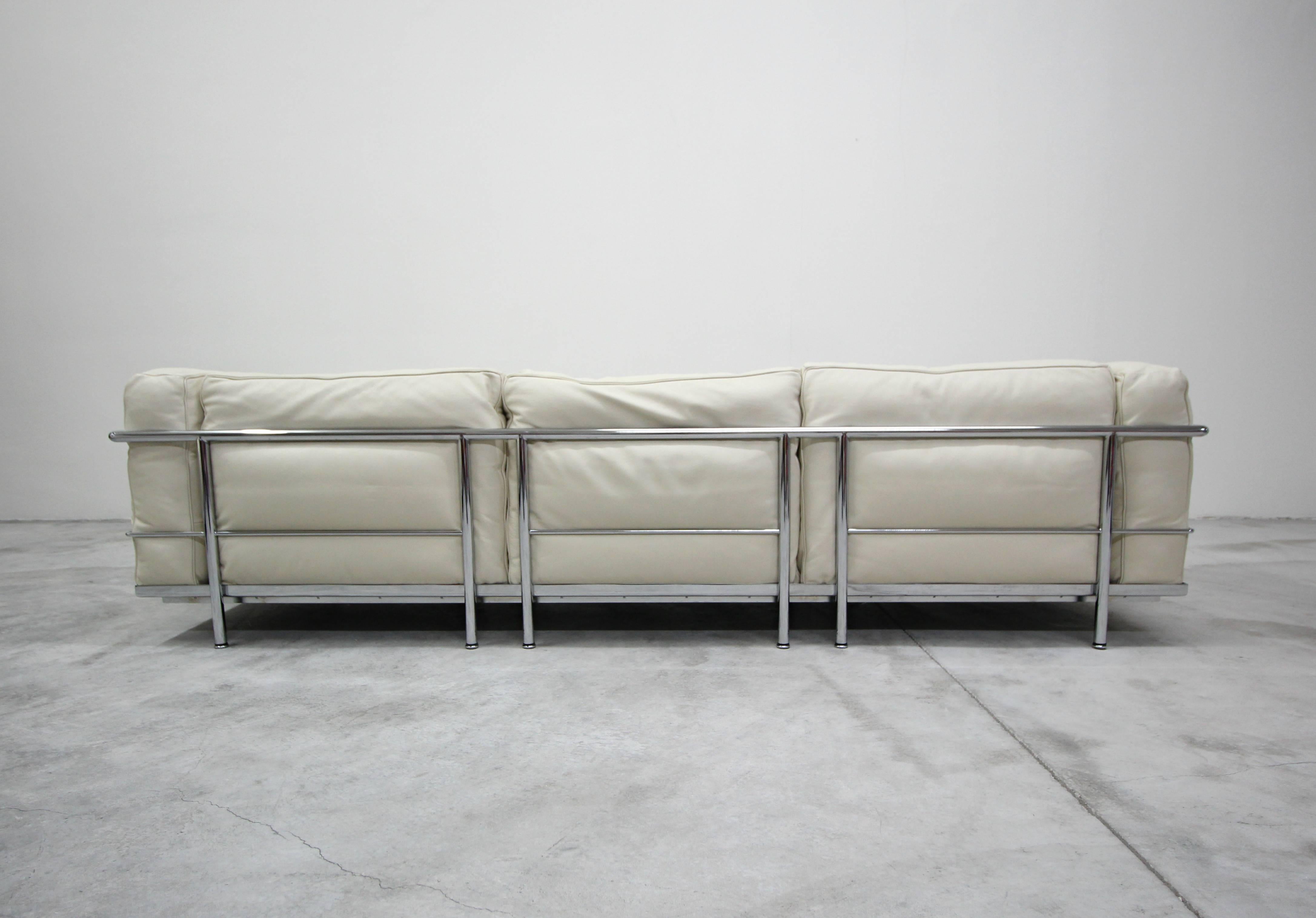 Contemporary Authentic Pair of LC3 Cassina Grand Modele Three-Seat Sofas by Le Corbusier