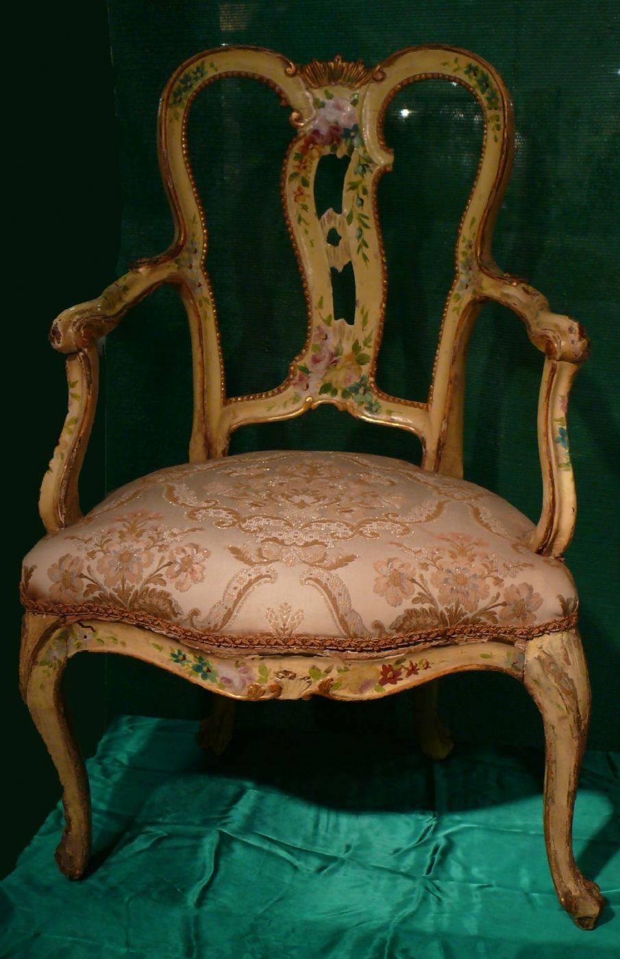 Rococo Authentic Pair of Louis XV Lacquered Armchairs, Venice