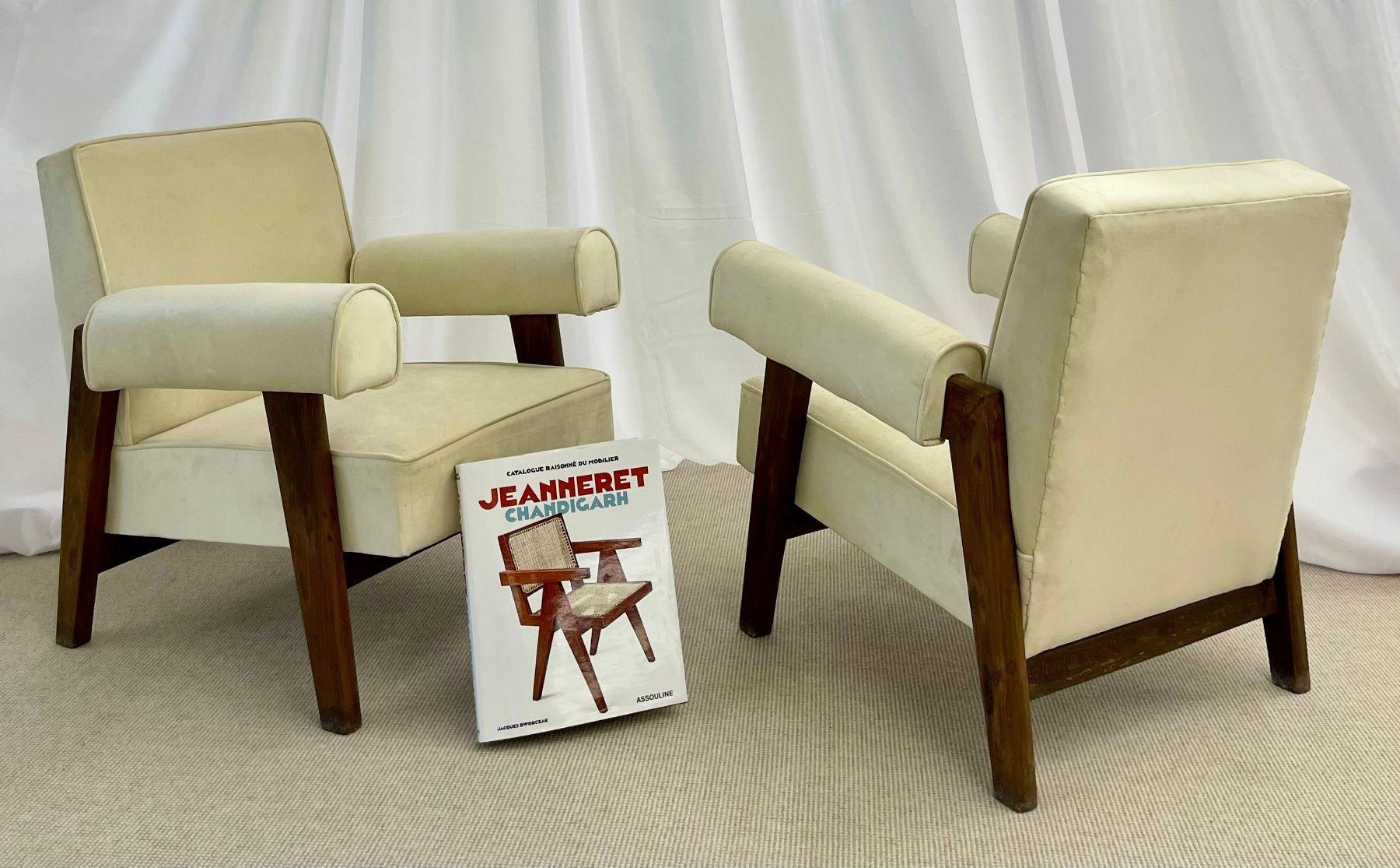 Pierre Jeanneret, French Mid-Century Modern, Bridge Chairs, Chandigarh c. 1960s

Pair of Pierre Jeanneret Upholstered Bridge chairs, Mid-Century Modern, Model PJ-SI-42-A. Chic pair of Jeanneret upholstered lounge chairs having a unique double