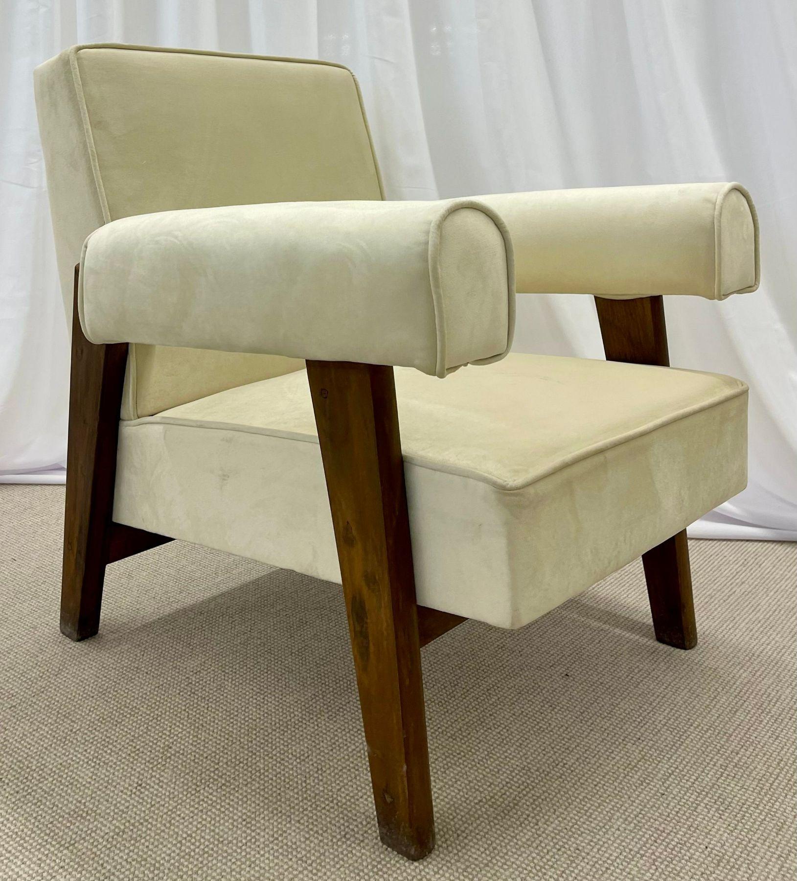 Fabric Pierre Jeanneret, French Mid-Century Modern, Bridge Chairs, Chandigarh c. 1960s For Sale