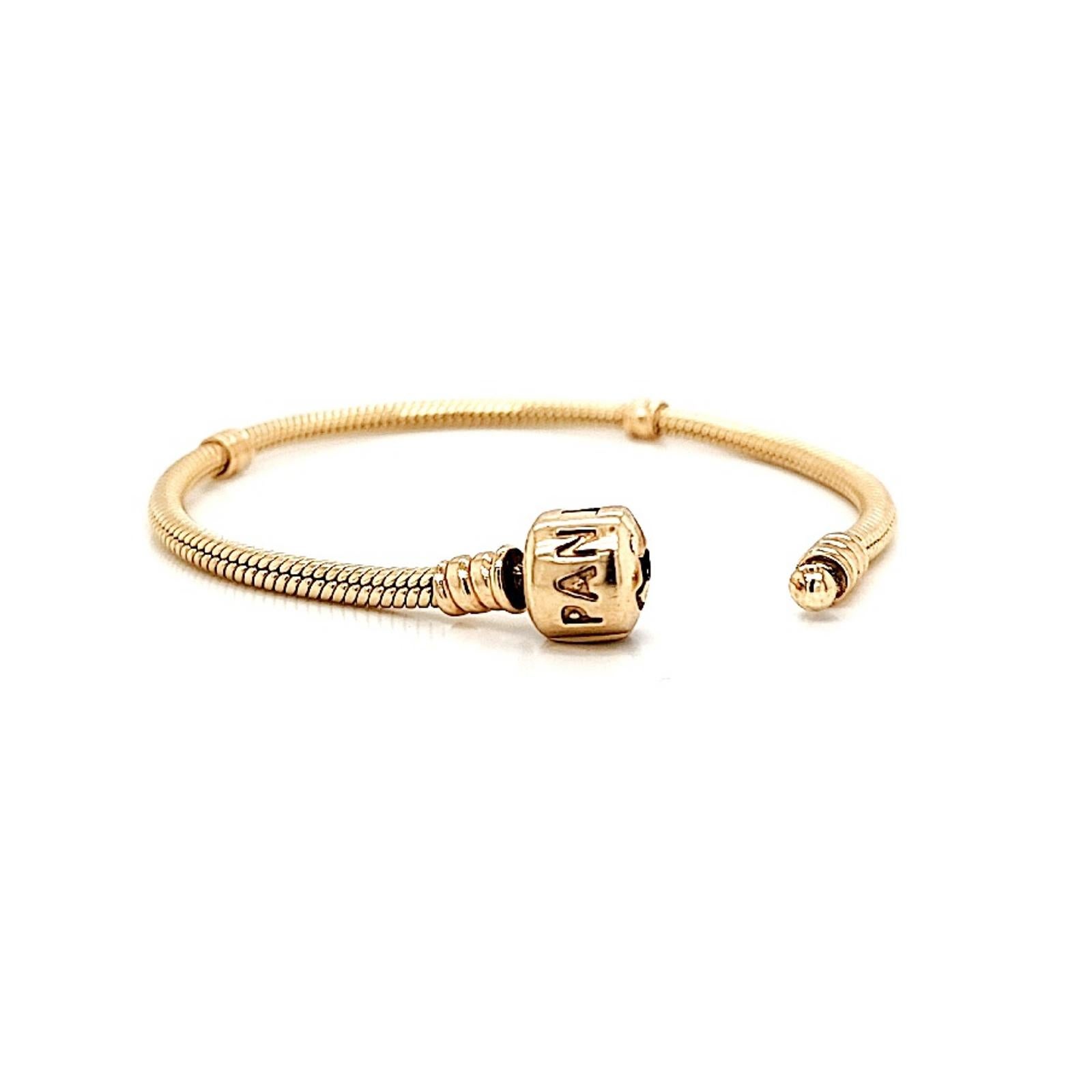 Authentische Pandora 14K Gelbgold Moments Schlangenkette Perlen Armband Größe 6,5 für Damen oder Herren im Angebot
