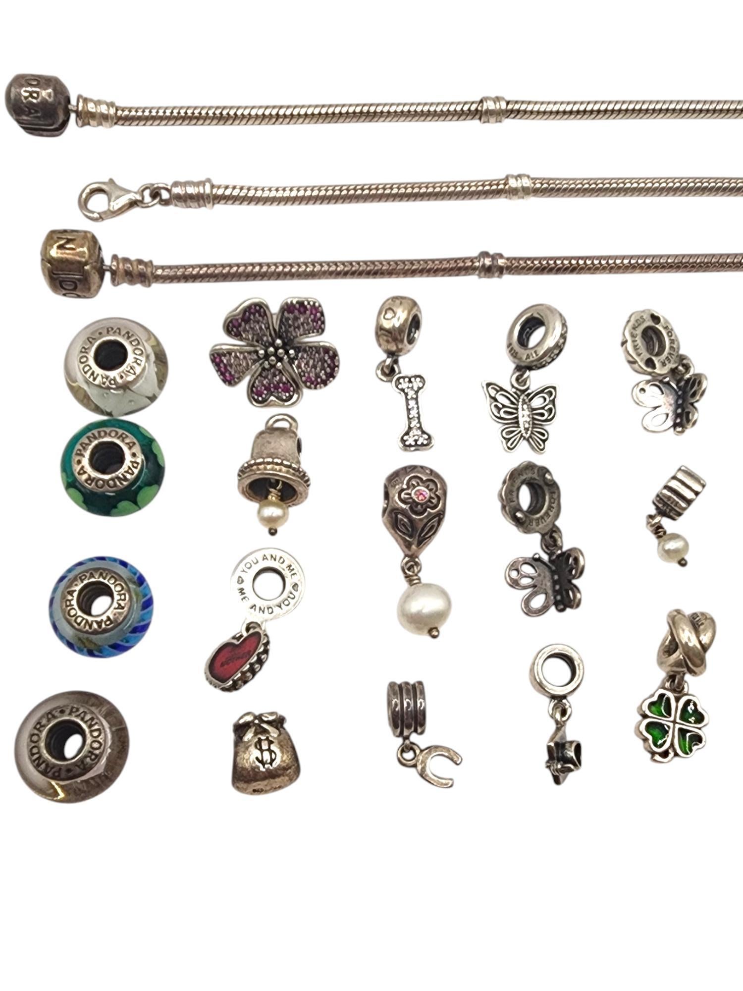 Authentic Pandora Lot of 39 Sterling Silver Charms & Bracelets #19918 In Good Condition For Sale In Washington Depot, CT