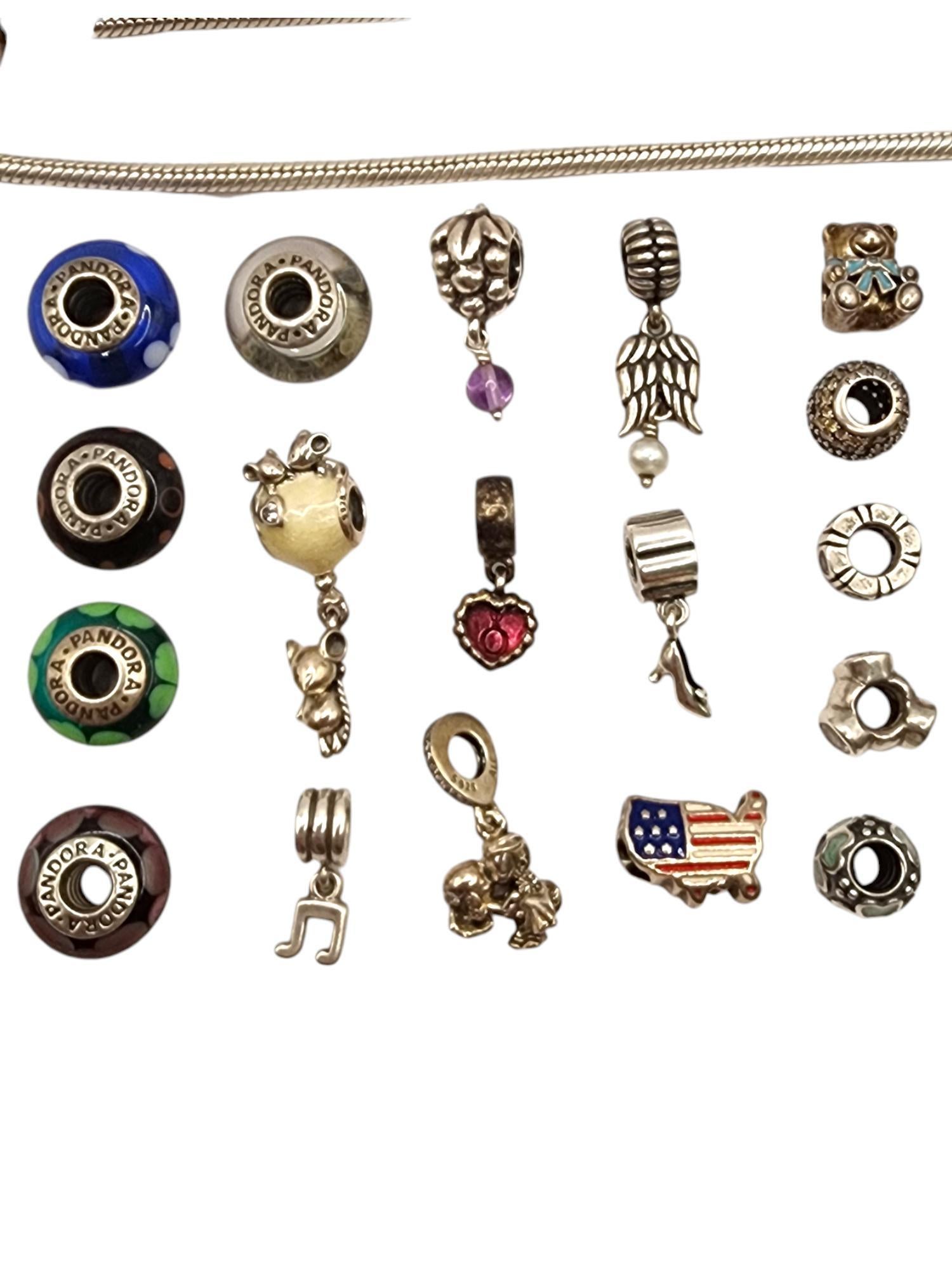 Authentic Pandora Lot of 40 Sterling Silver Charms, Bracelets, & Necklace #19889 In Good Condition For Sale In Washington Depot, CT