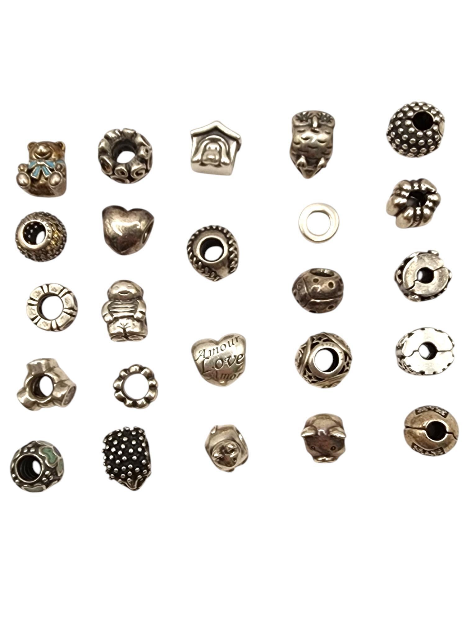 Women's Authentic Pandora Lot of 40 Sterling Silver Charms, Bracelets, & Necklace #19889 For Sale