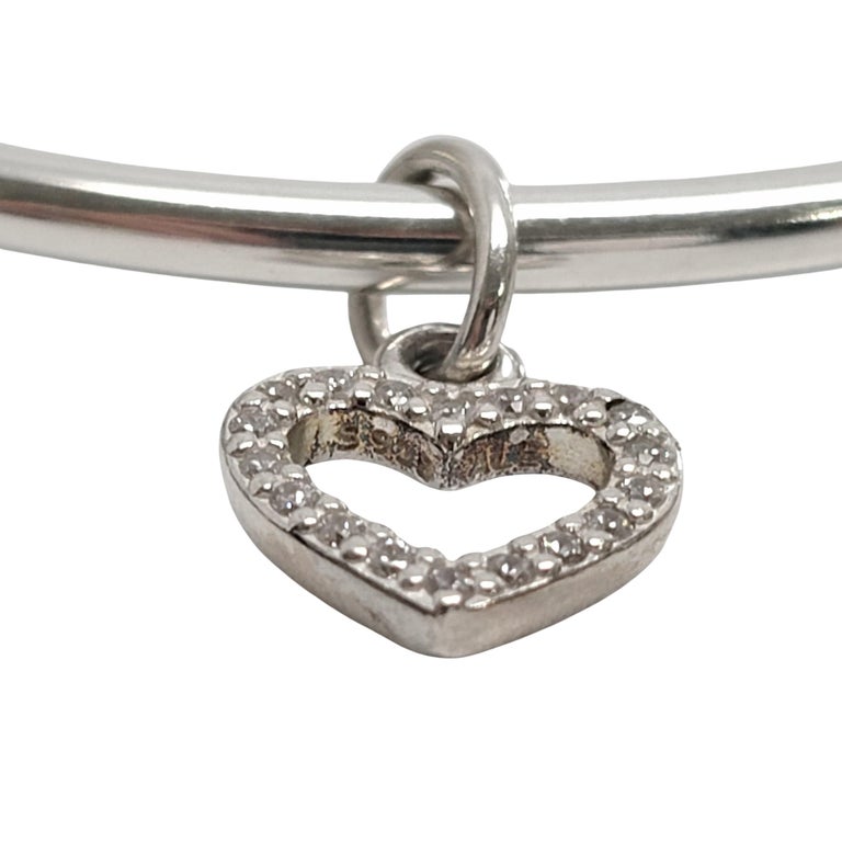 Authentic Pandora Sterling Silver Bangle Bracelet with CZ Heart Dangle For Sale 3