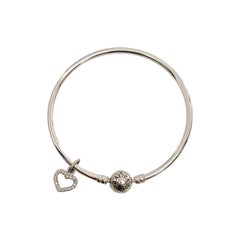 Used Authentic Pandora Sterling Silver Bangle Bracelet with CZ Heart Dangle