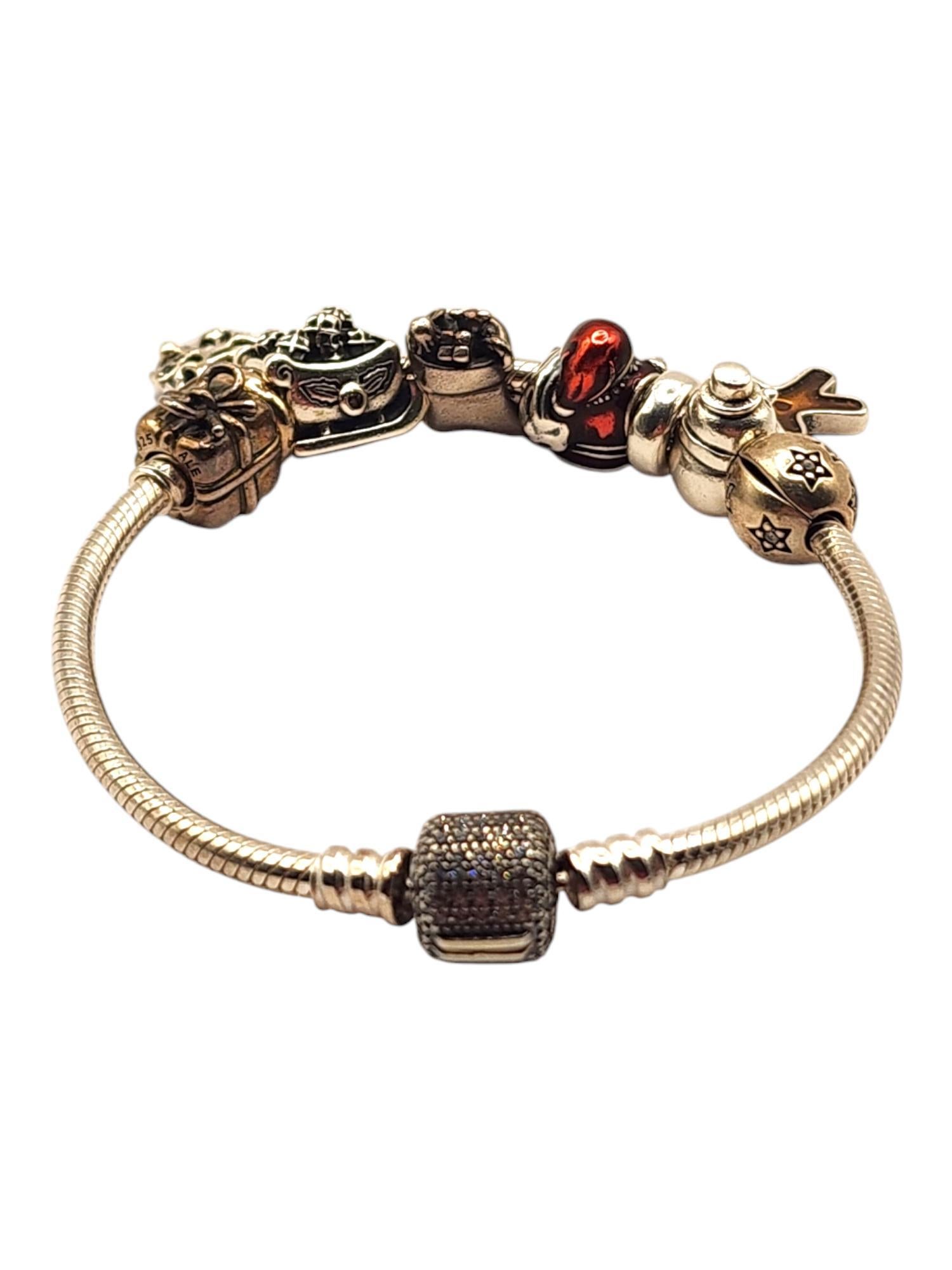 Women's Authentic Pandora Sterling Silver Holiday Christmas Charm Bracelet #19921