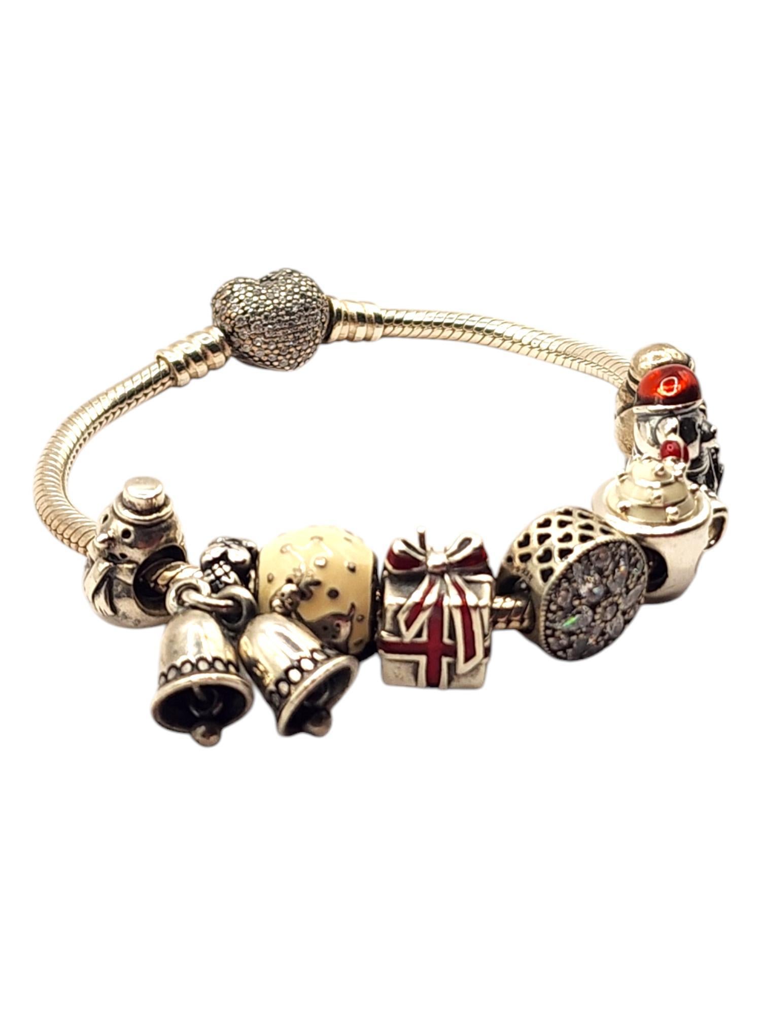 Women's Authentic Pandora Sterling Silver Holiday Christmas Charm Bracelet #19923
