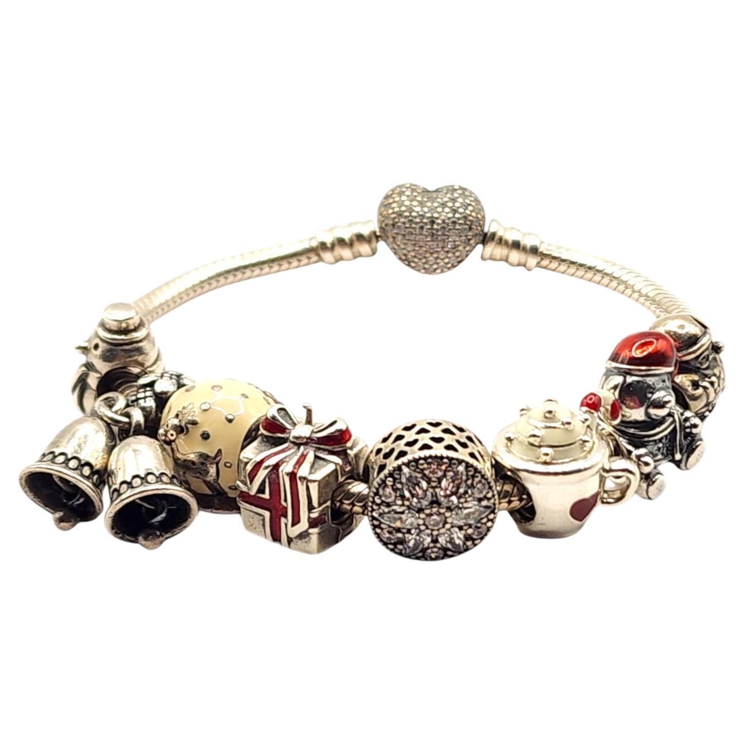 Authentic Pandora Sterling Silver Holiday Christmas Charm Bracelet #19923
