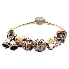 Authentic Pandora Sterling Silver Holiday Christmas Charm Bracelet #19923