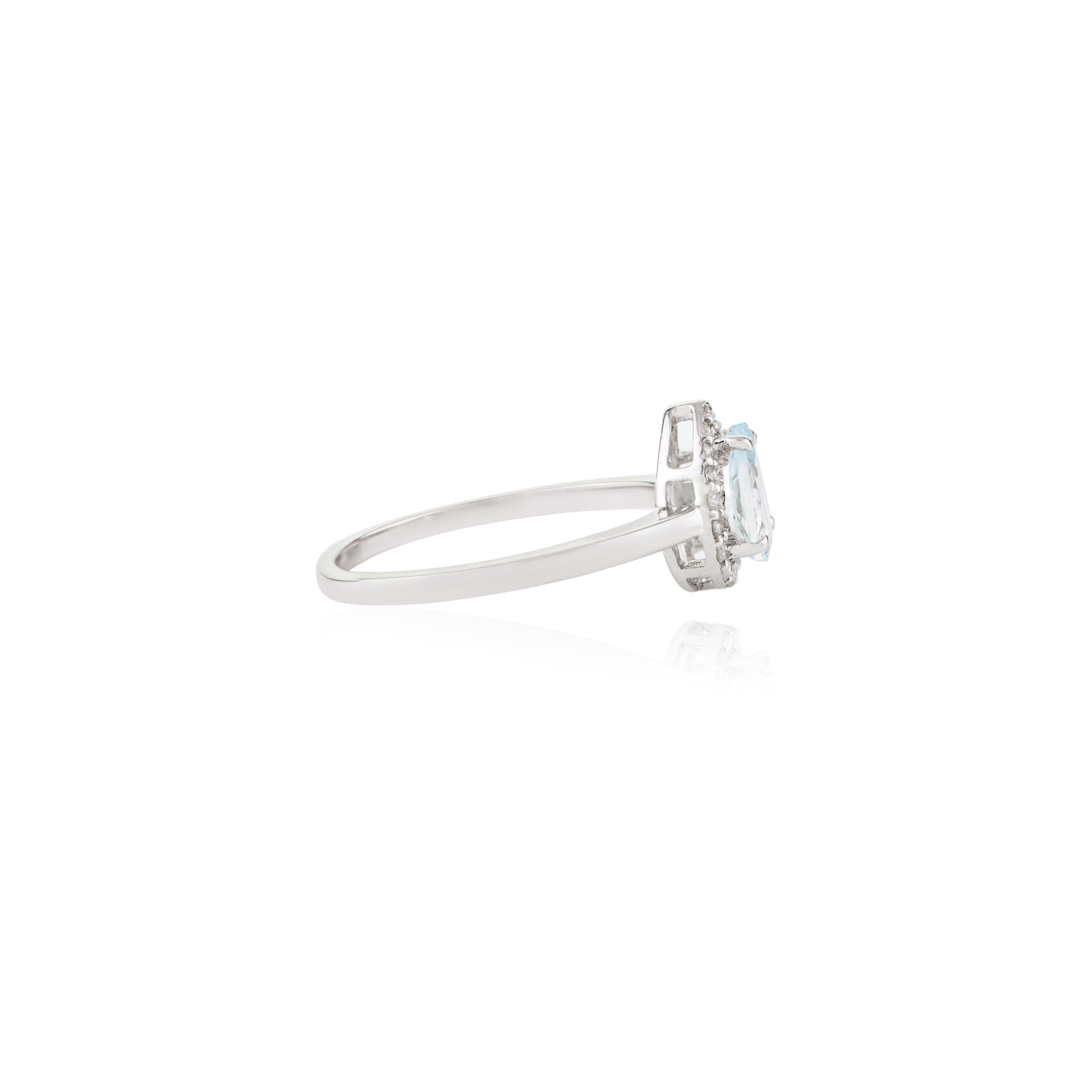 En vente :  Bague de mariage authentique aigue-marine poire avec diamants en or blanc massif 14 carats 3